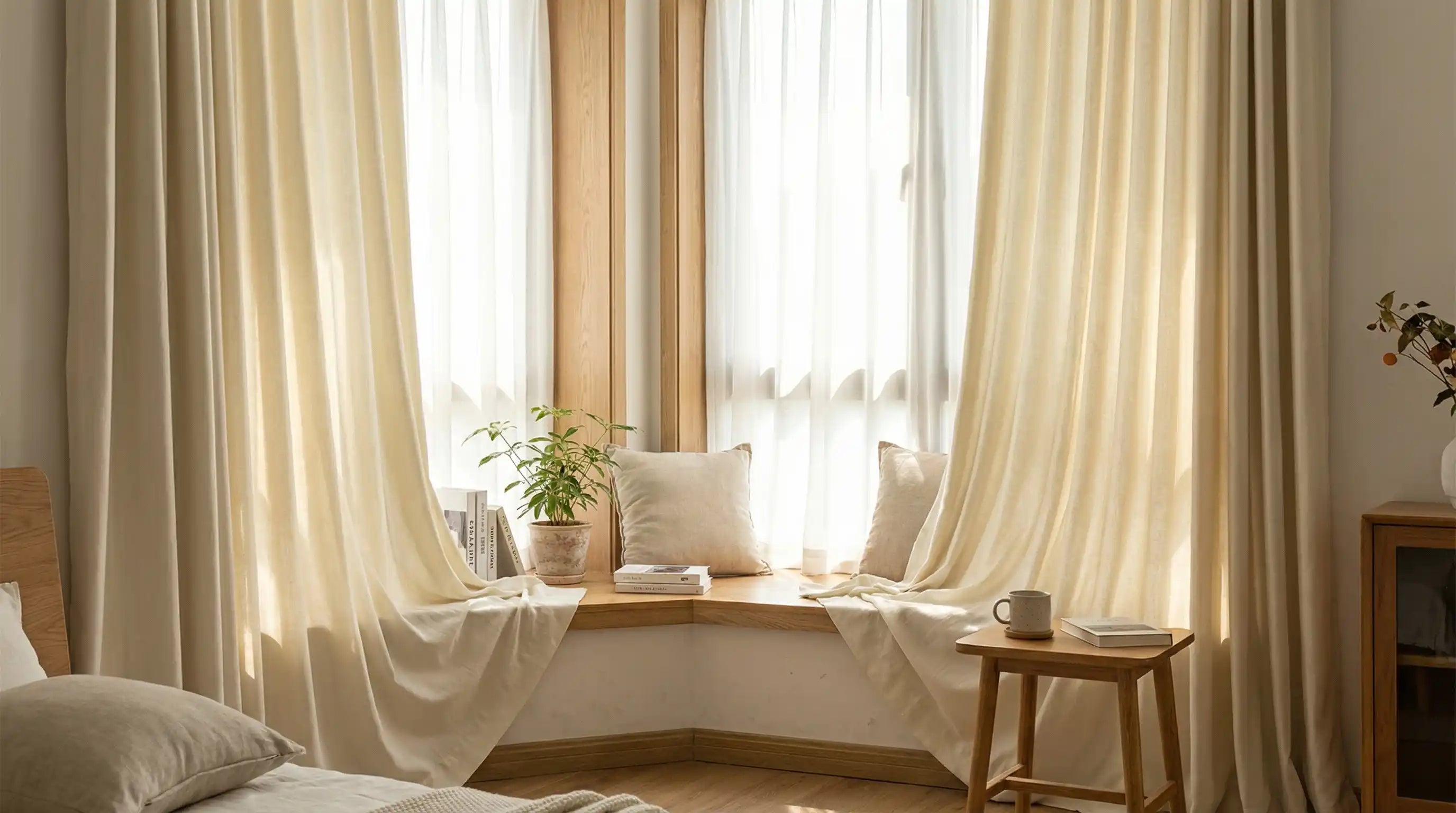 DWCN Freya custom linen roman shades on living room windows
