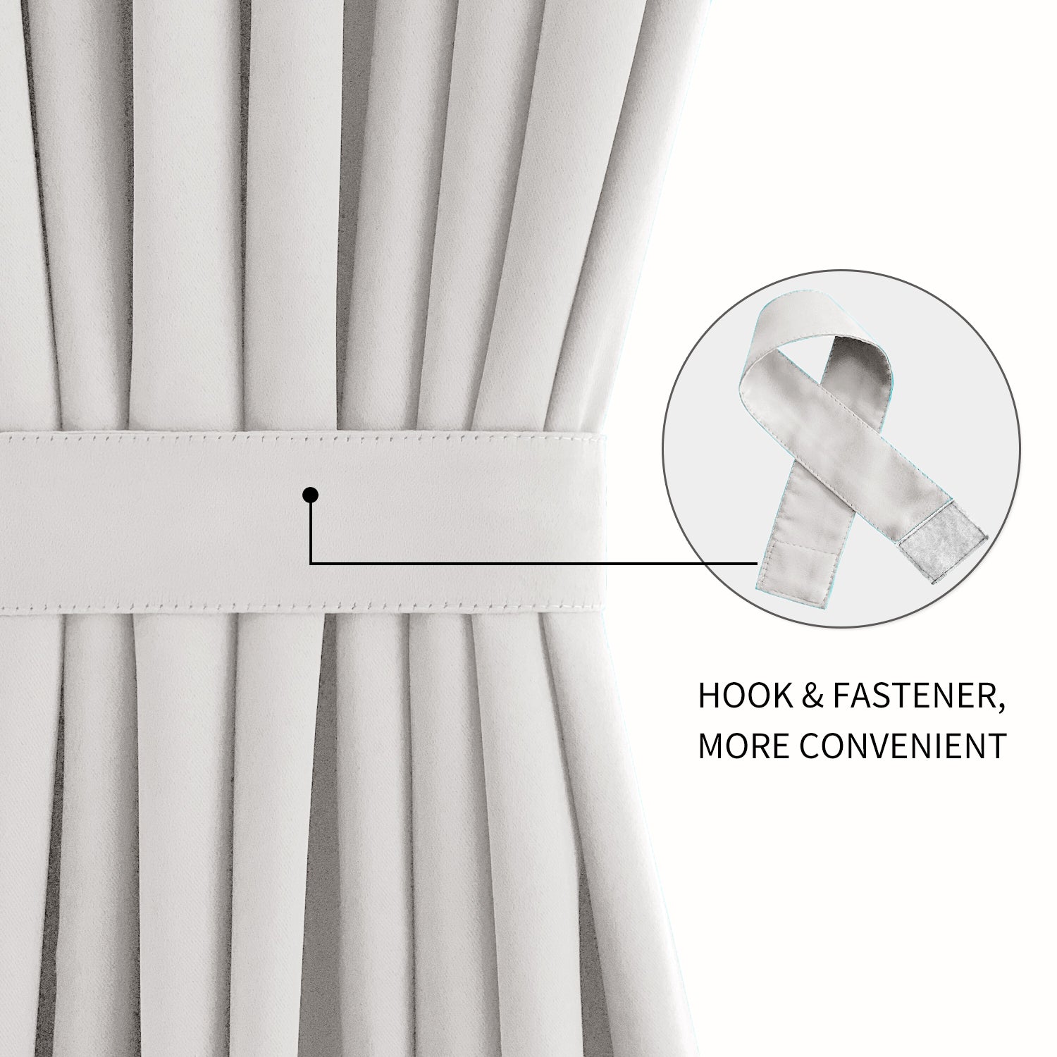 DWCN French blackout door curtain panel with tieback, black fabric, hanging over a door opening for privacy and light control.