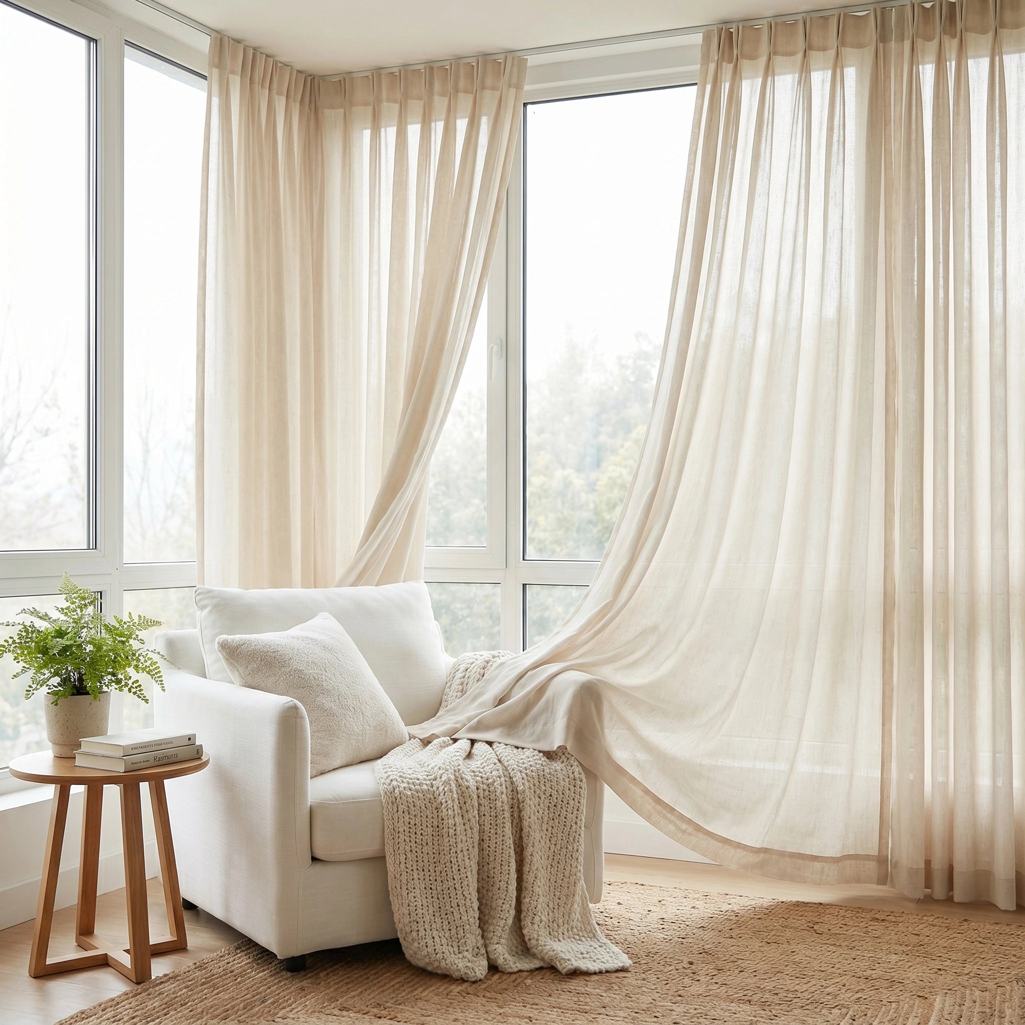 Light cream linen voile curtain by DWCN Official, featuring soft, airy fabric and elegant drape ideal for window decor.