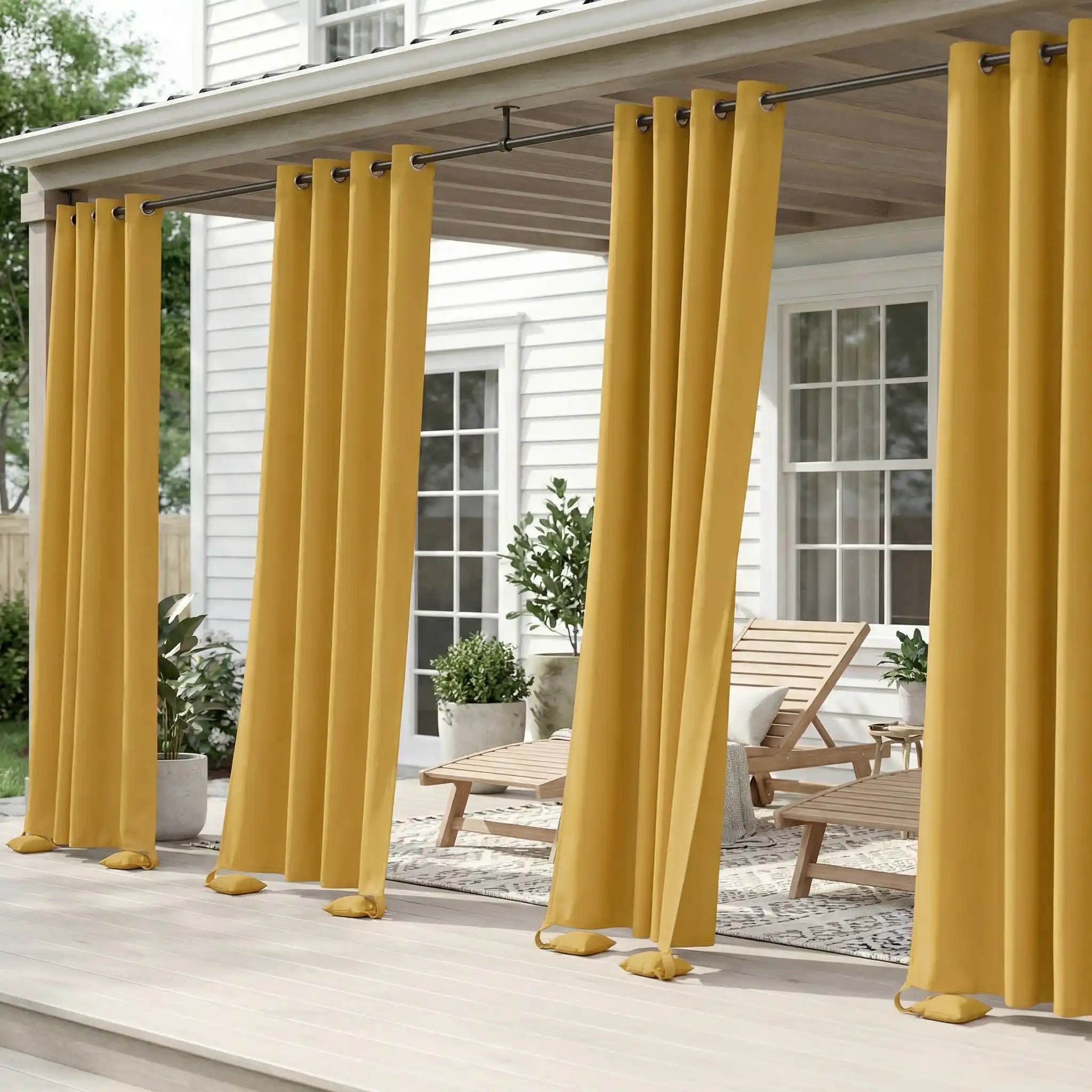 DWCN Official tab top and weighted outdoor curtain with windproof and waterproof fabric, suitable for patio or balcony use.