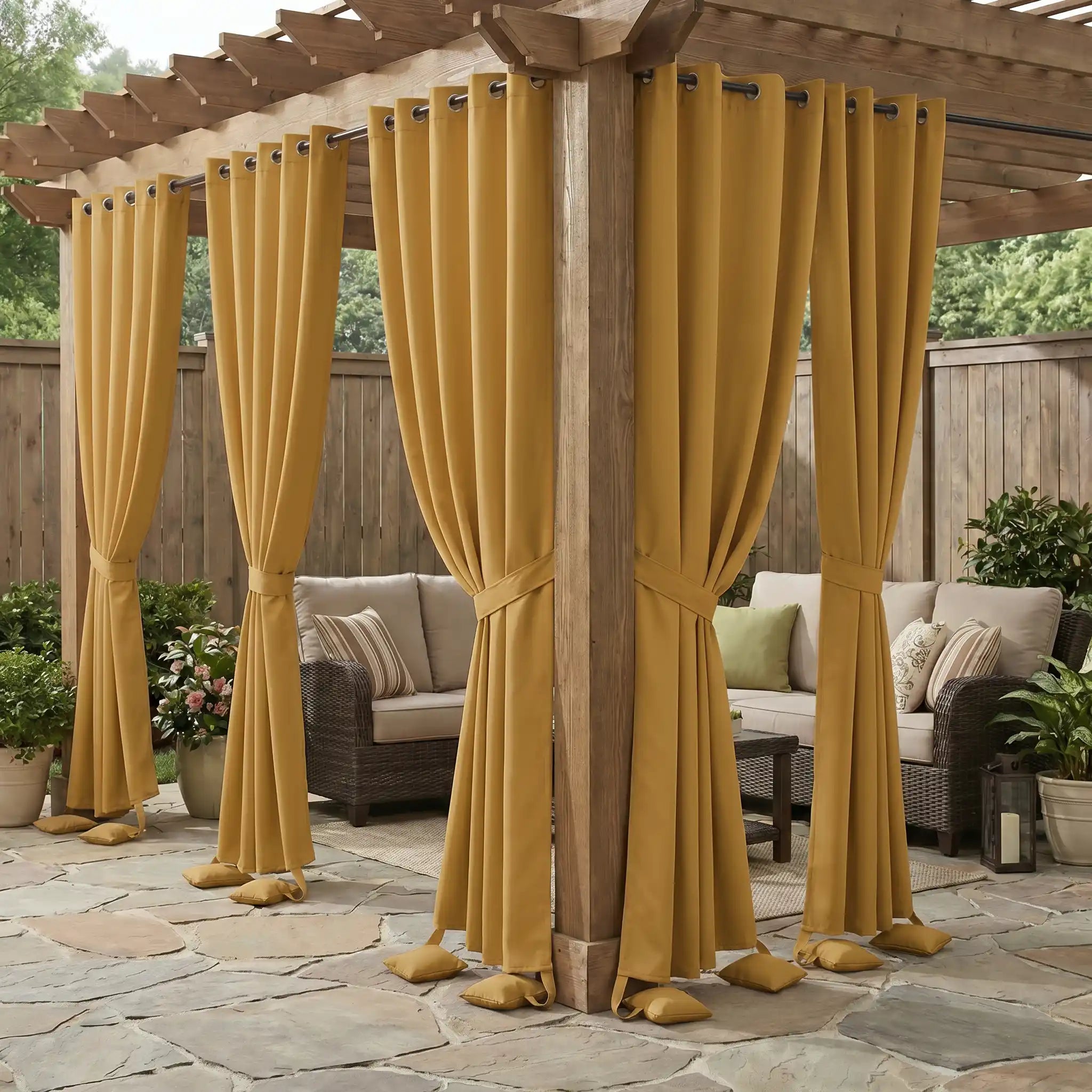 DWCN official outdoor curtain with grommet top and weighted bags, windproof and waterproof for outdoor use