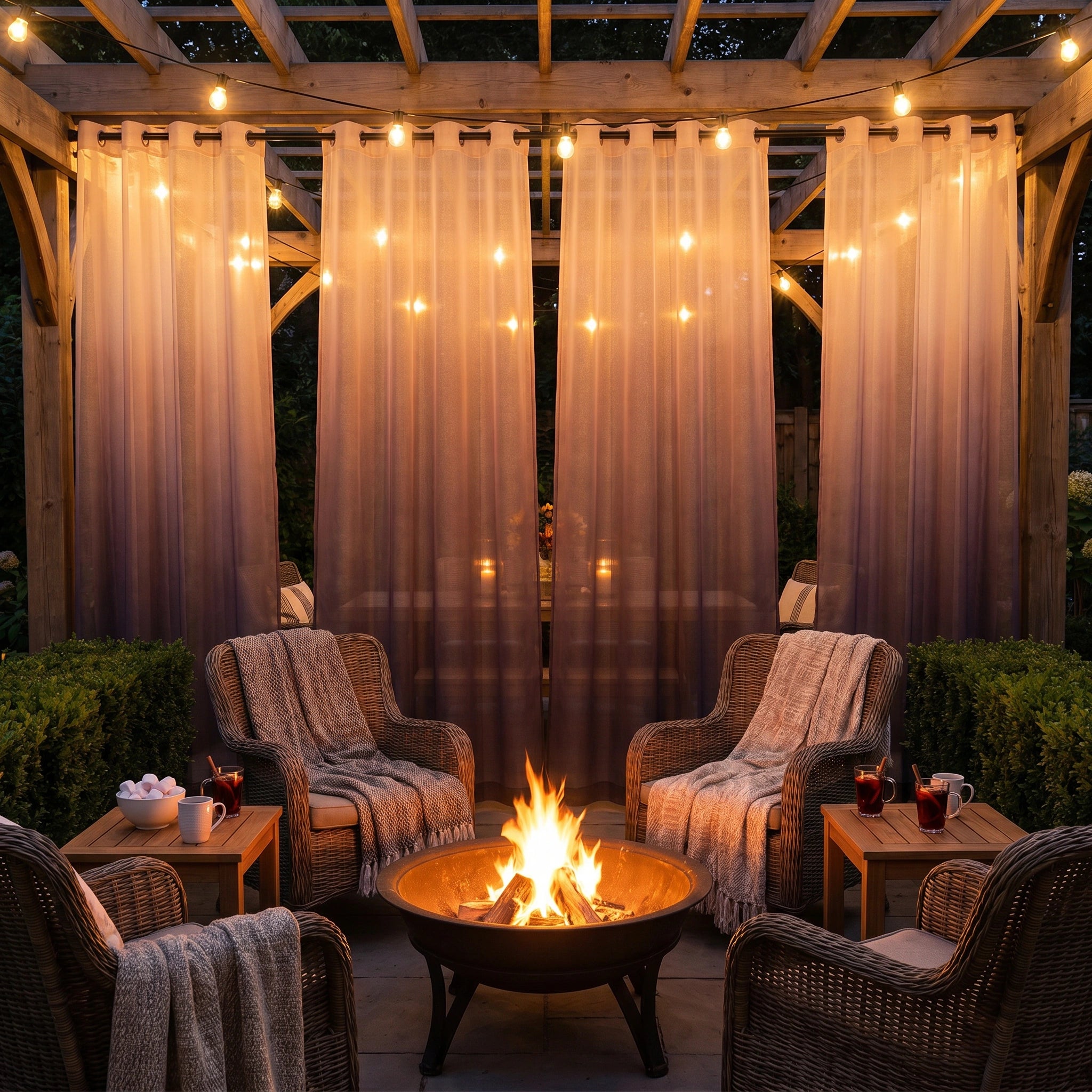 Vertical Ombre Linen Texture Outdoor Sheer Curtains