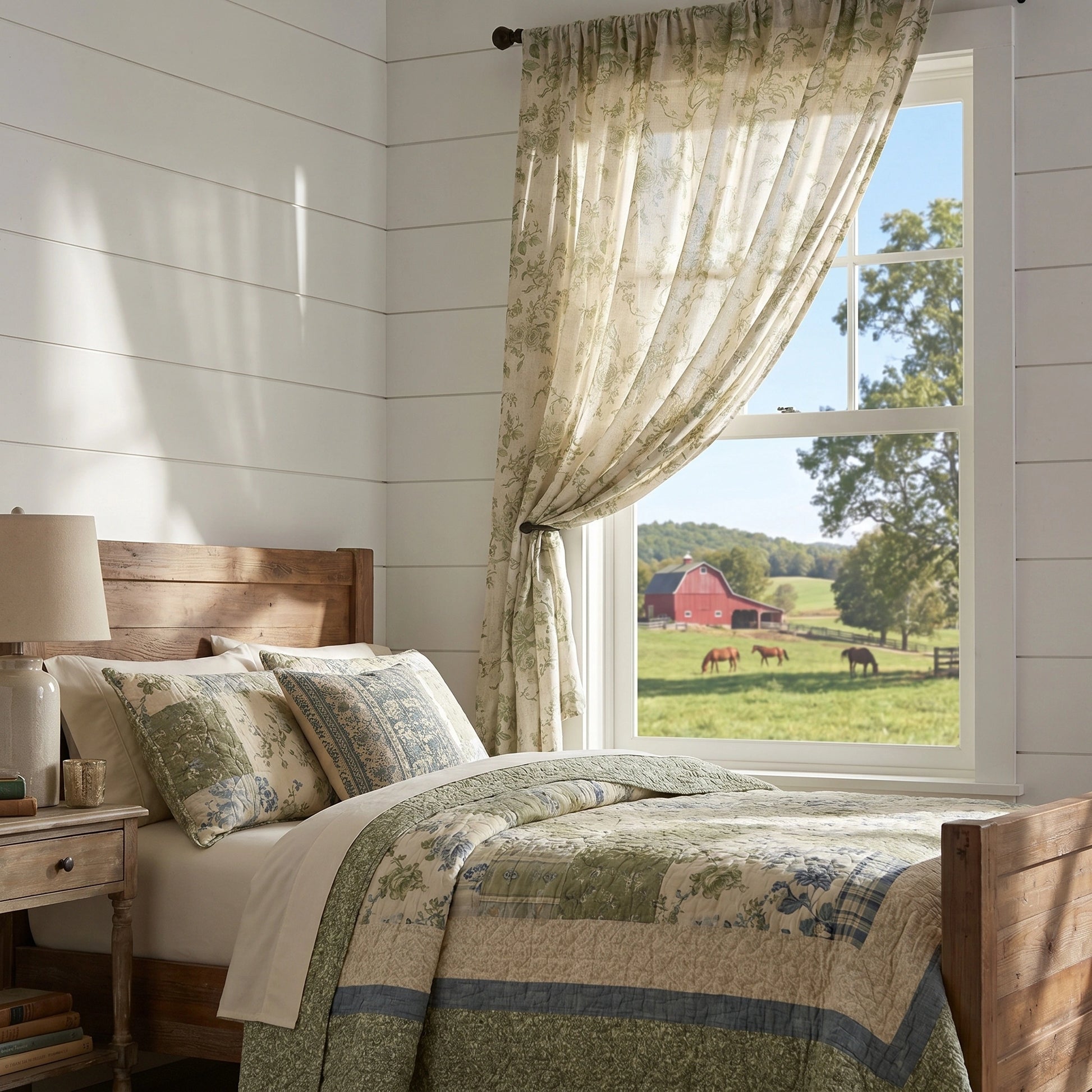 DWCN Official Antheia Millefiori patterned linen curtains with vibrant floral design hanging in a bright room