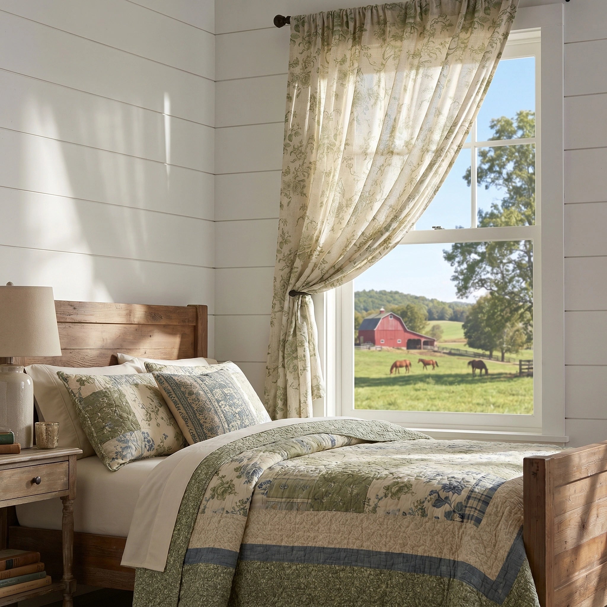 DWCN Official Antheia Millefiori patterned linen curtains with vibrant floral design hanging in a bright room