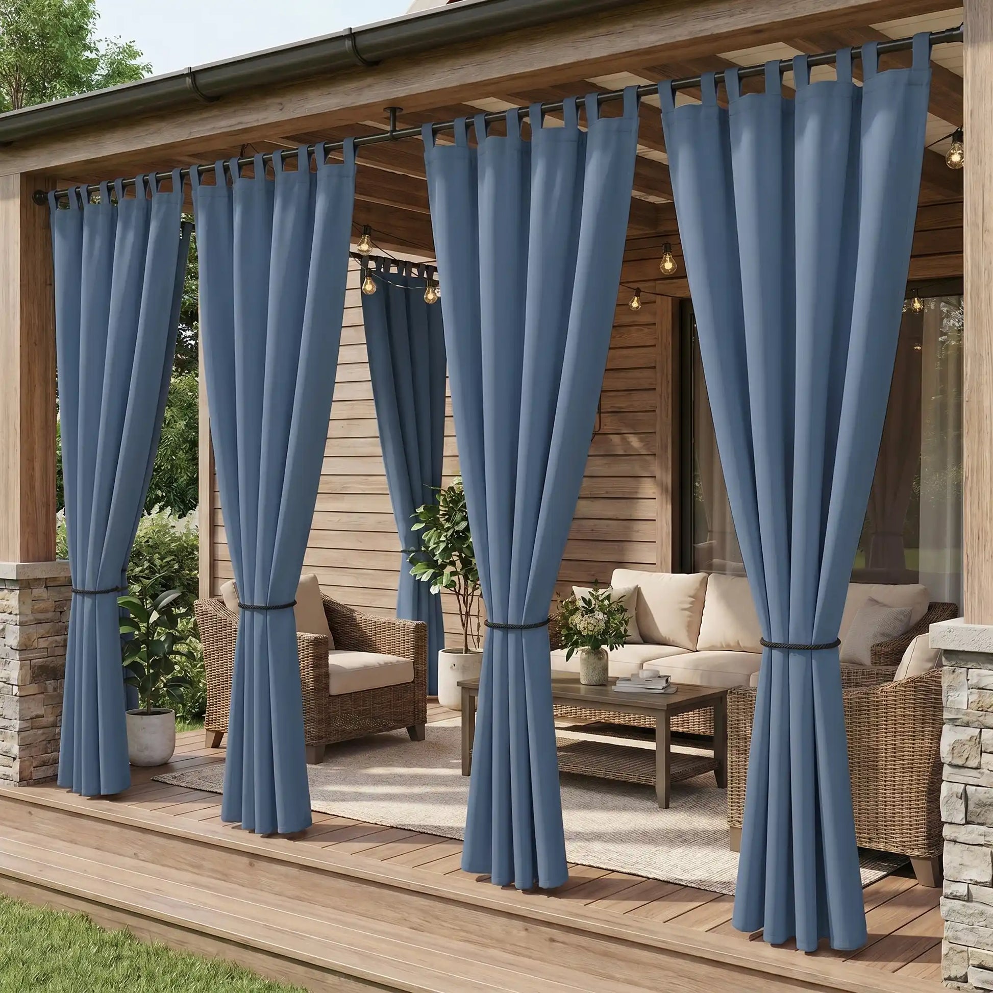 DWCN Official waterproof outdoor curtain with tab top design, ideal for patio or garden protection from weather.