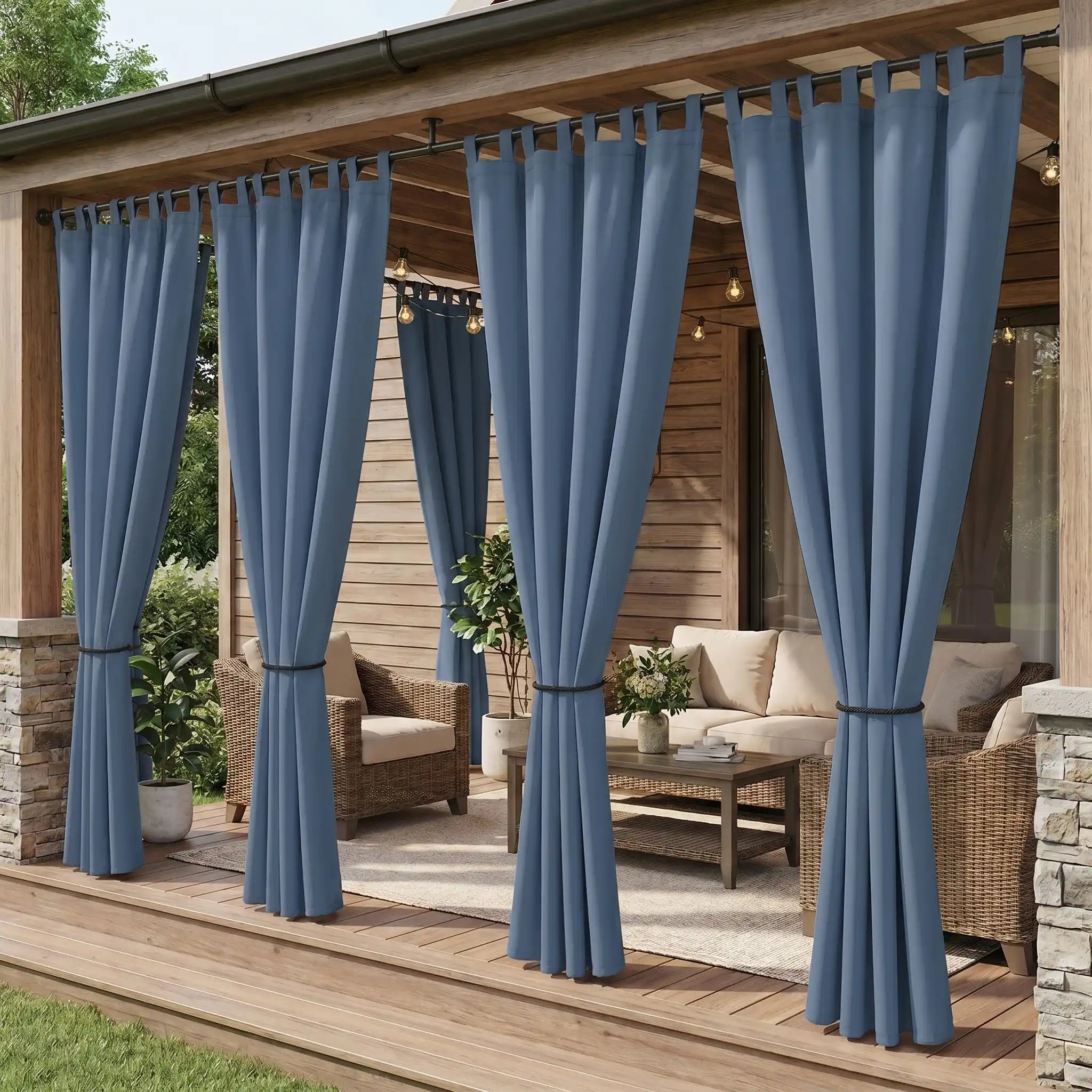 DWCN Official waterproof outdoor curtain with tab top design, ideal for patio or garden protection from weather.