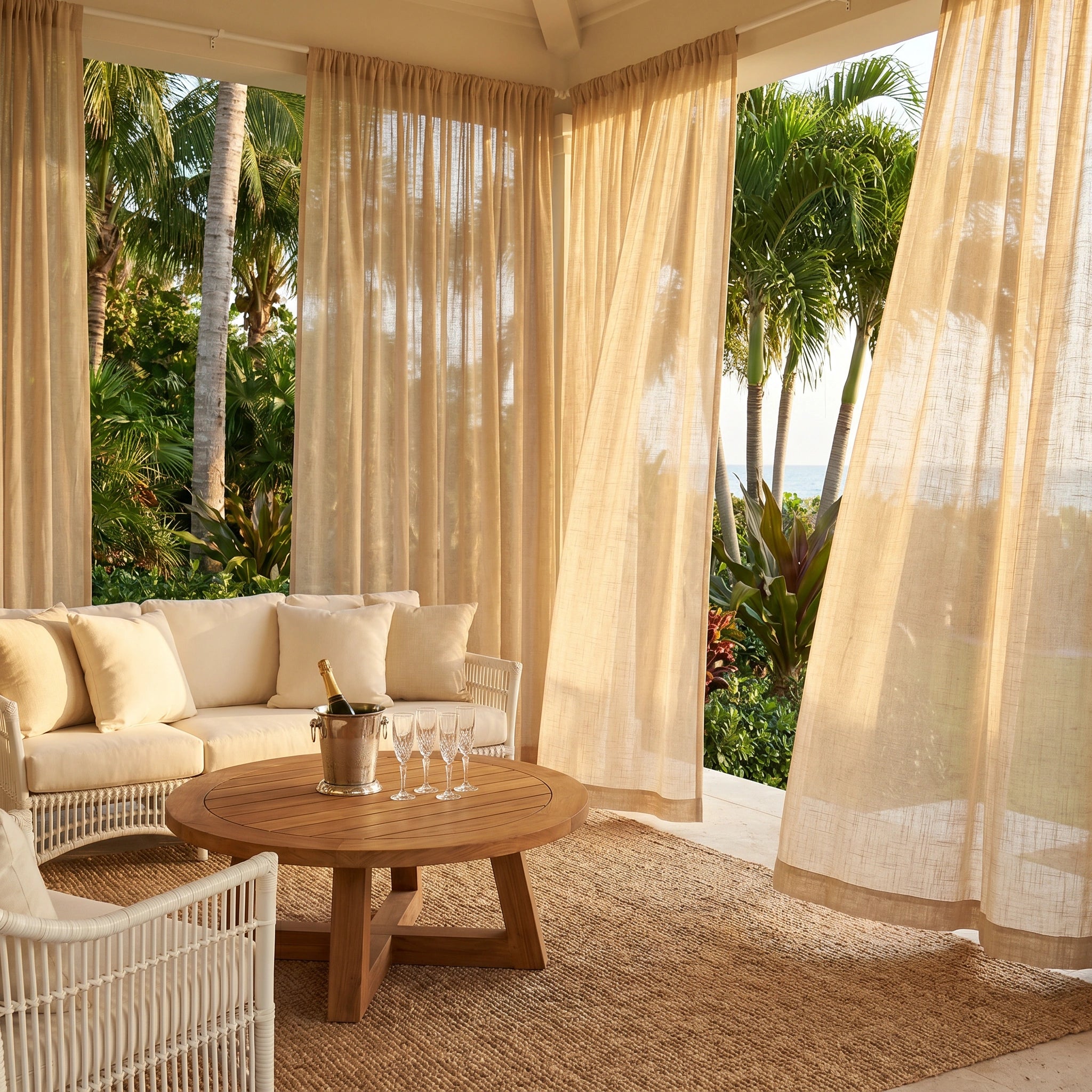 Linen Sheer Solid Outdoor Curtains