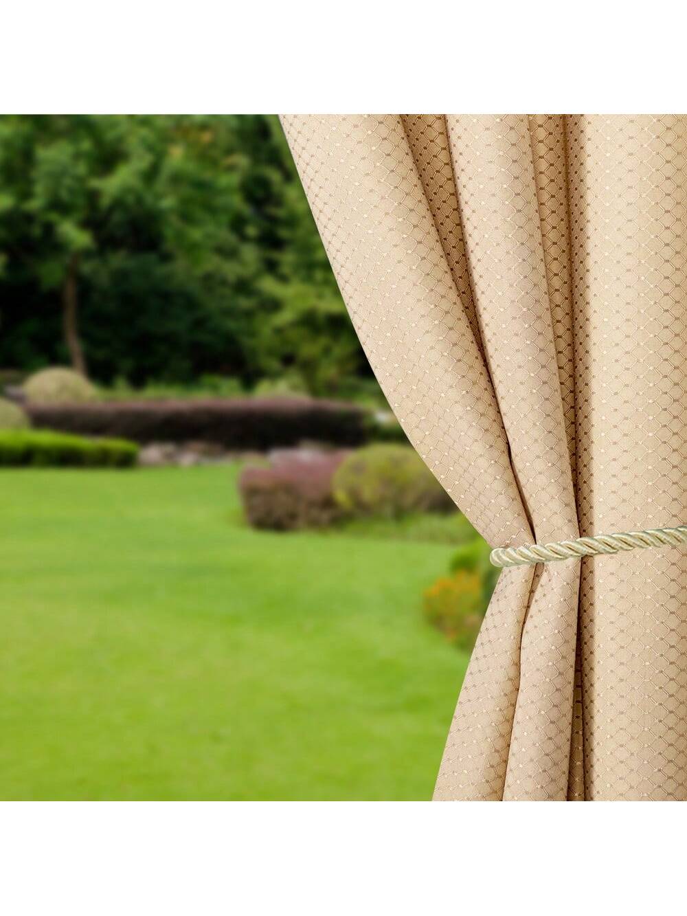 Outdoor curtains by DWCN Official hanging outdoors, showcasing weather-resistant fabric and stylish design for patio or garden use.