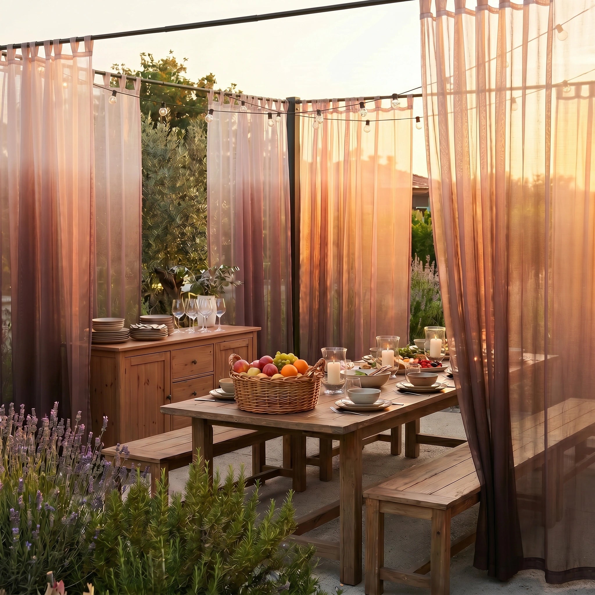 Vertical Ombre Linen Texture Outdoor Sheer Curtains