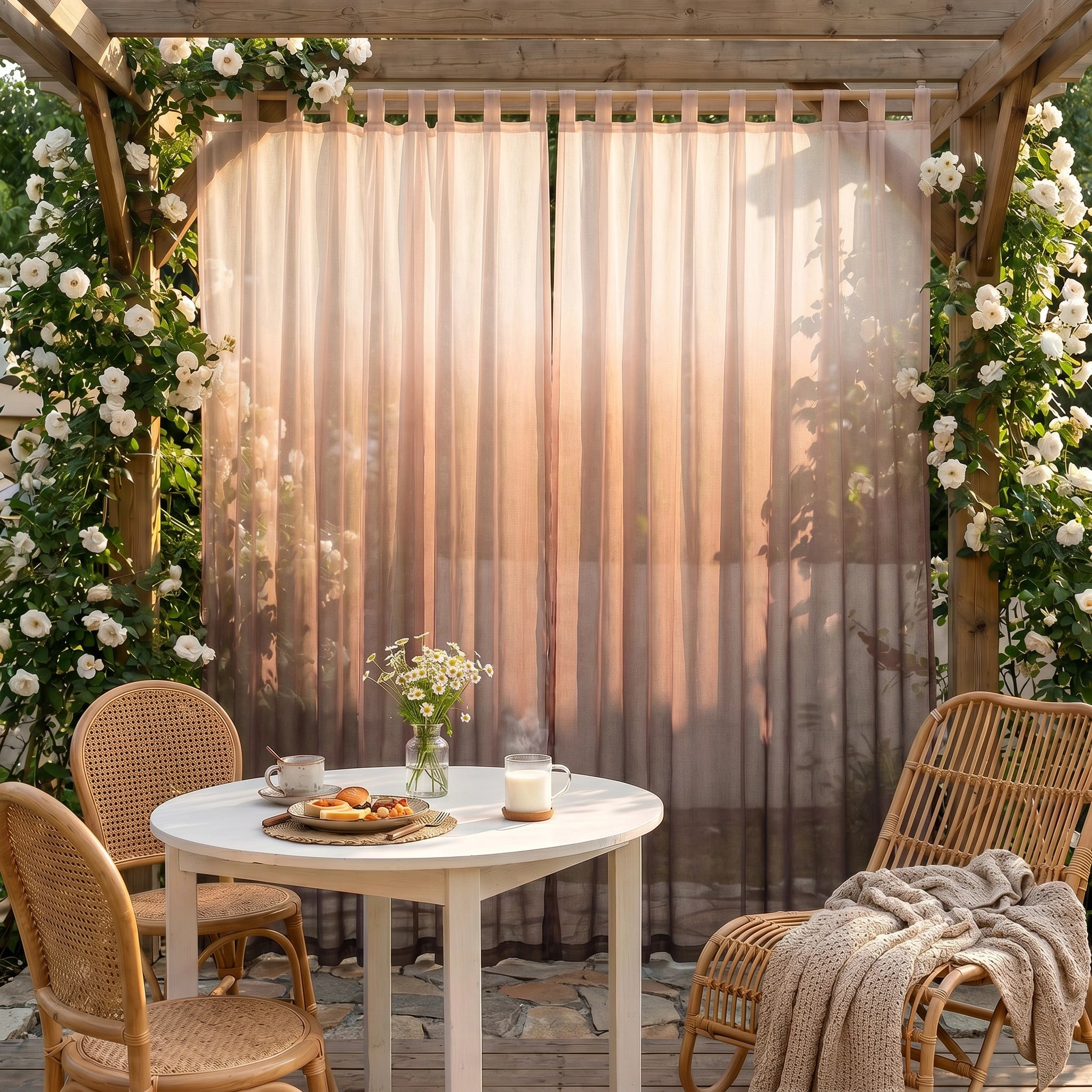 Vertical Ombre Linen Texture Outdoor Sheer Curtains