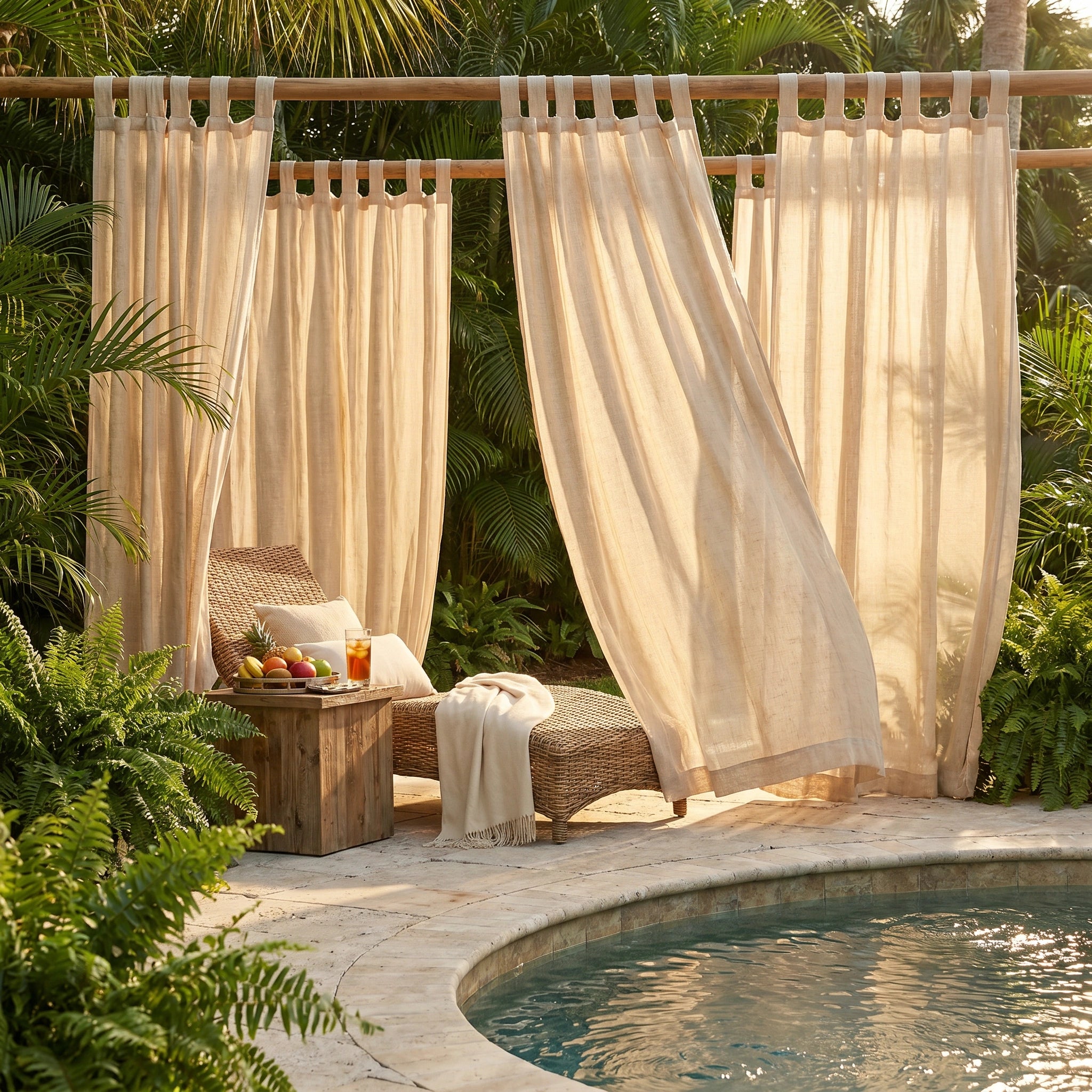 Daphne 100% Linen Wheat Grid Outdoor Sheer Curtain