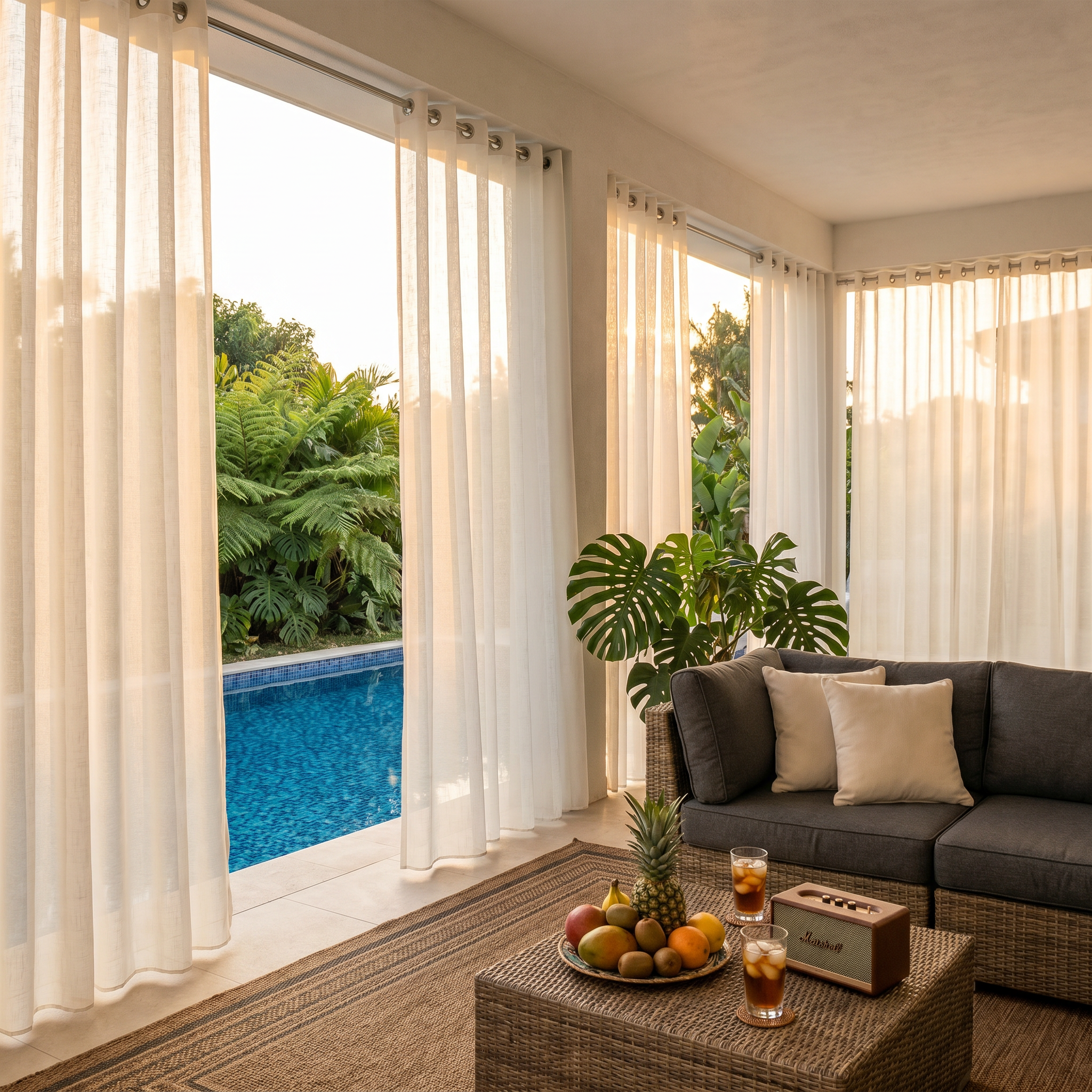 Ariadne Pearl Crosshatch Linen Outdoor Sheer Curtain