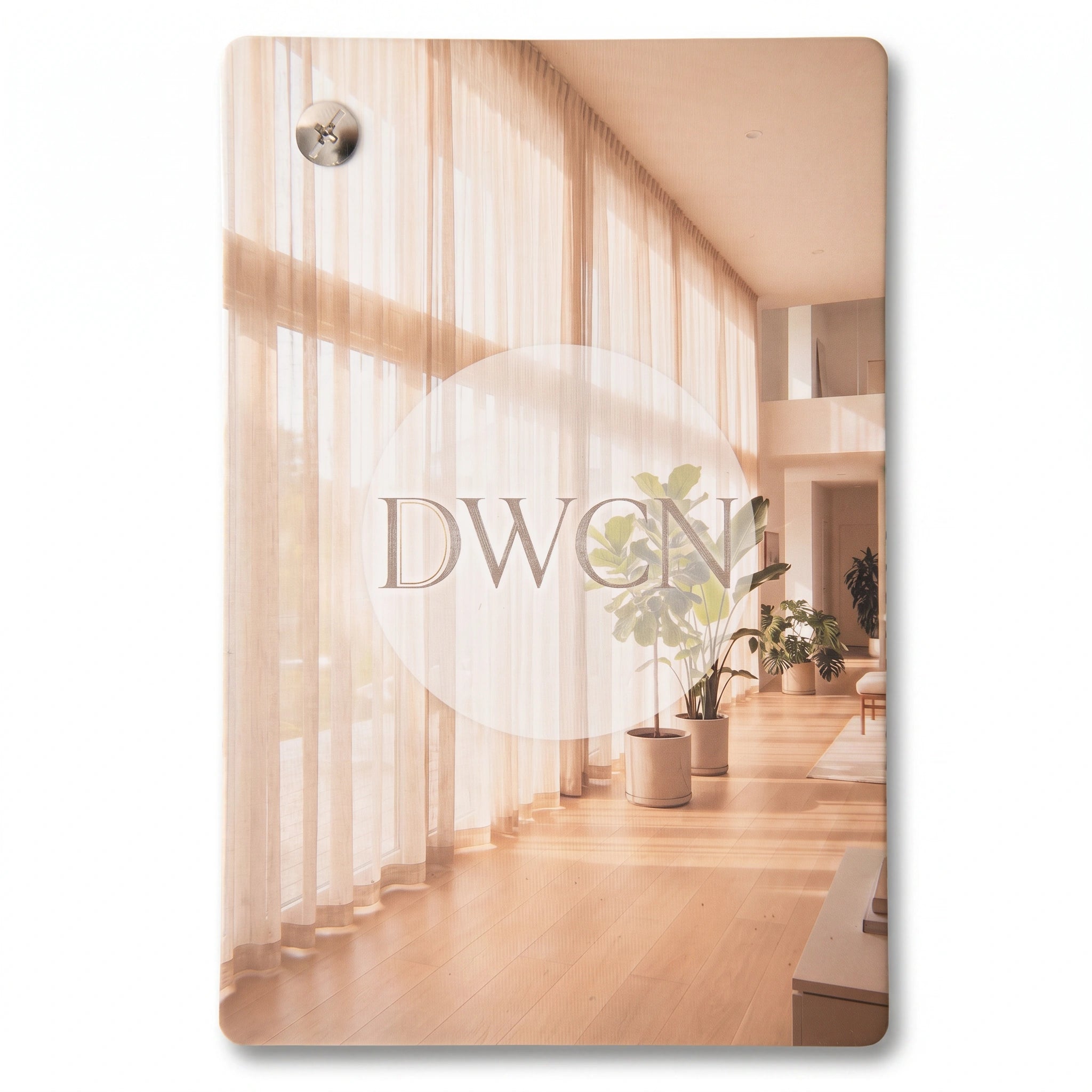 DWCN Official premium linen sheer fabric swatch booklet showing various solid linen textures and colors for interior design.