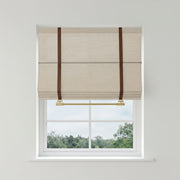 Seraphina custom linen Roman shades by DWCN Official, showcasing beige fabric and elegant fold design for window decor.