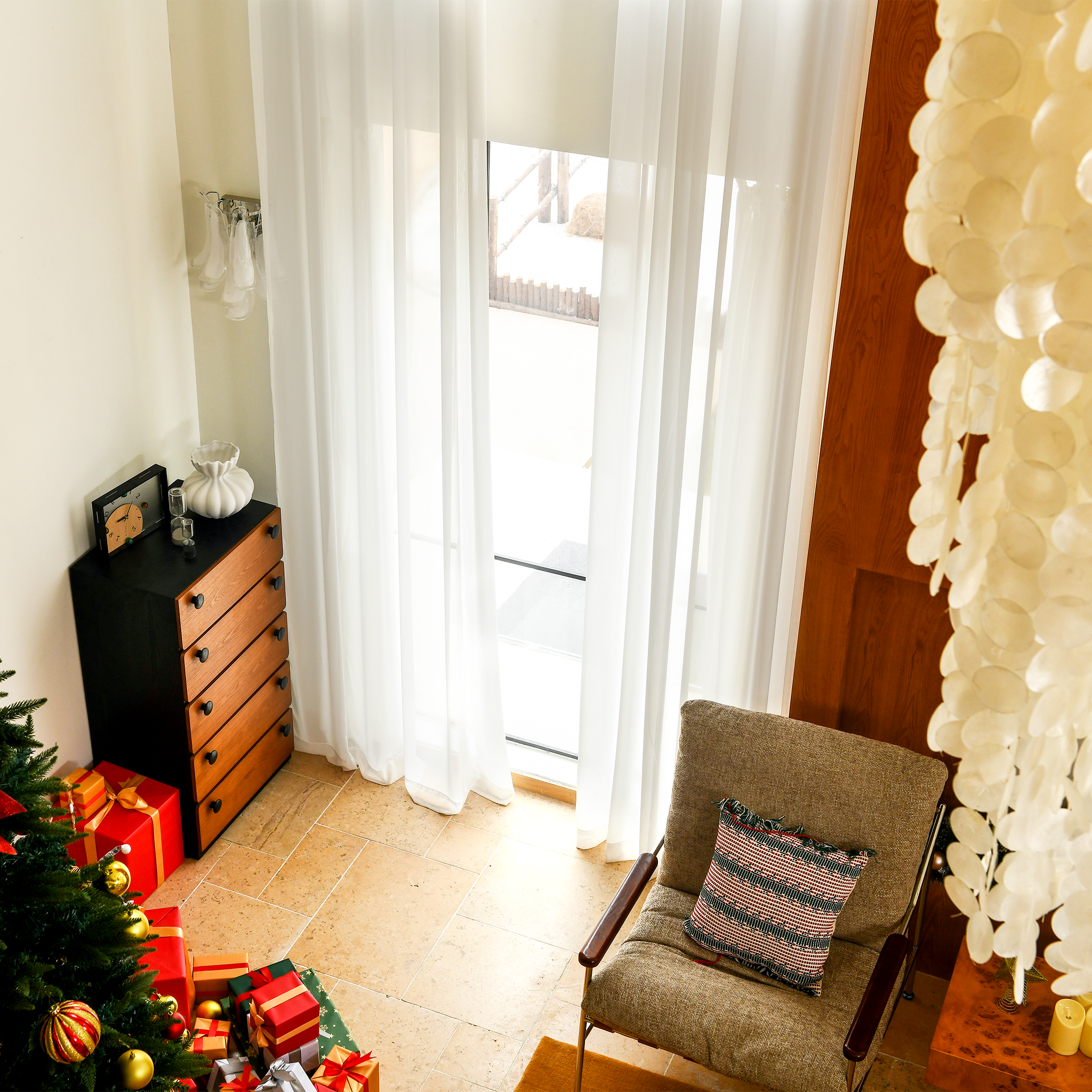 Light-filled room with custom linen texture solid sheer curtains from DWCN Official hanging in window, providing soft natural light.