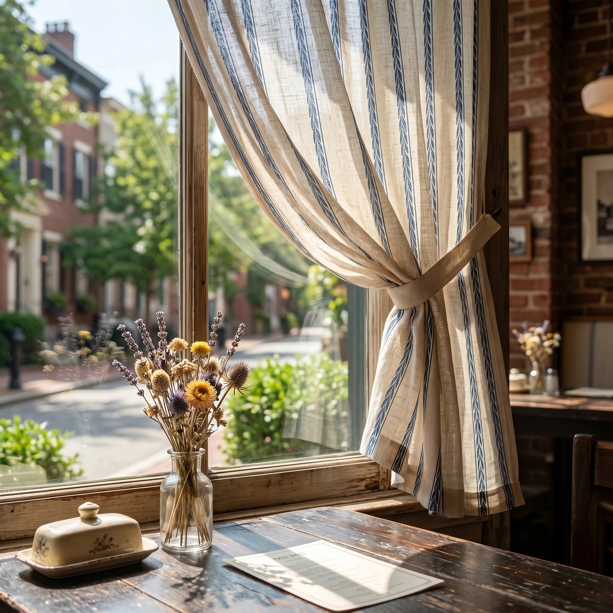 Demeter Aurata patterned linen curtains by DWCN Official hanging in a window with natural light, showcasing elegant, intricate design