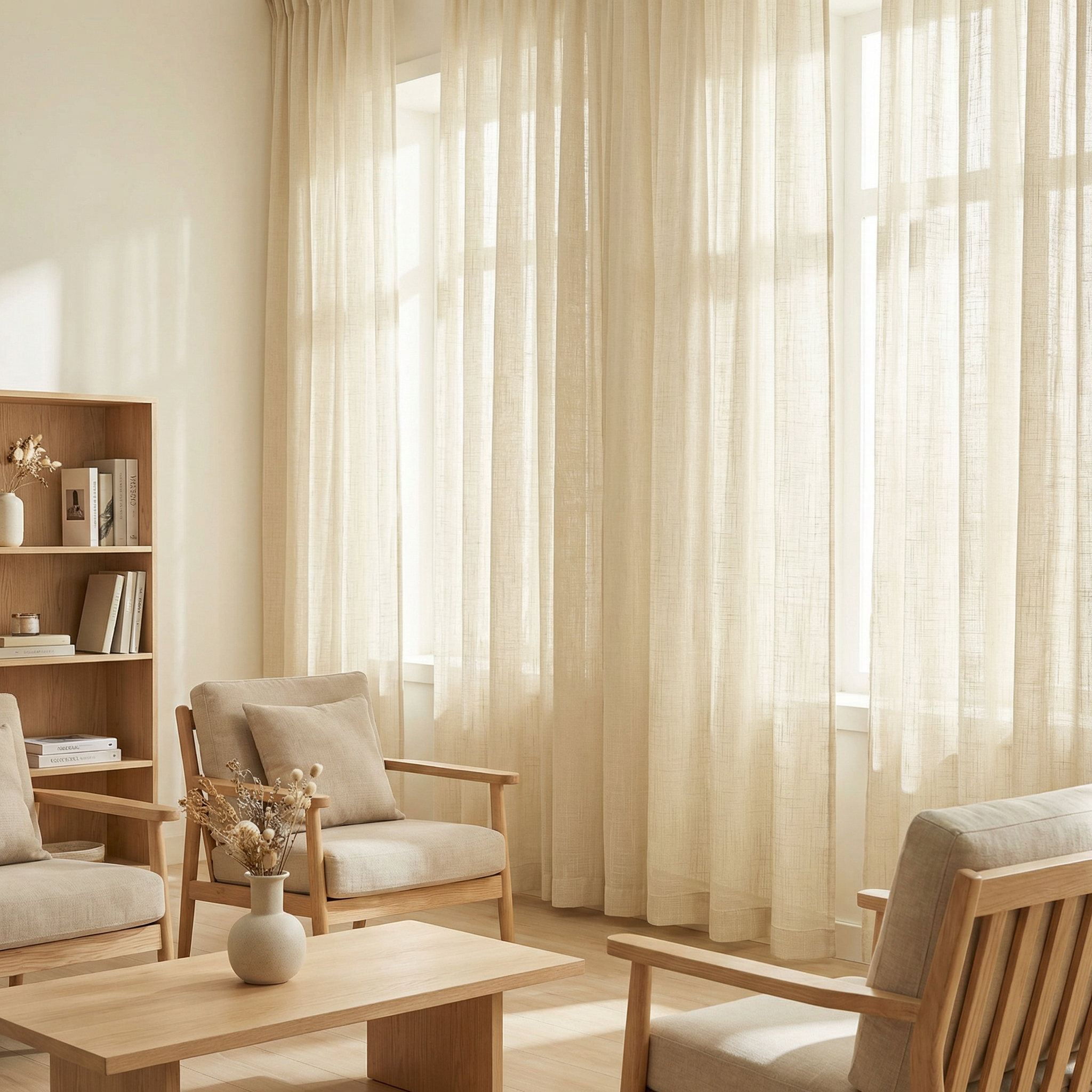 Light ivory linen sheer curtains from DWCN Official, featuring solid fabric and elegant, airy design for window decor.