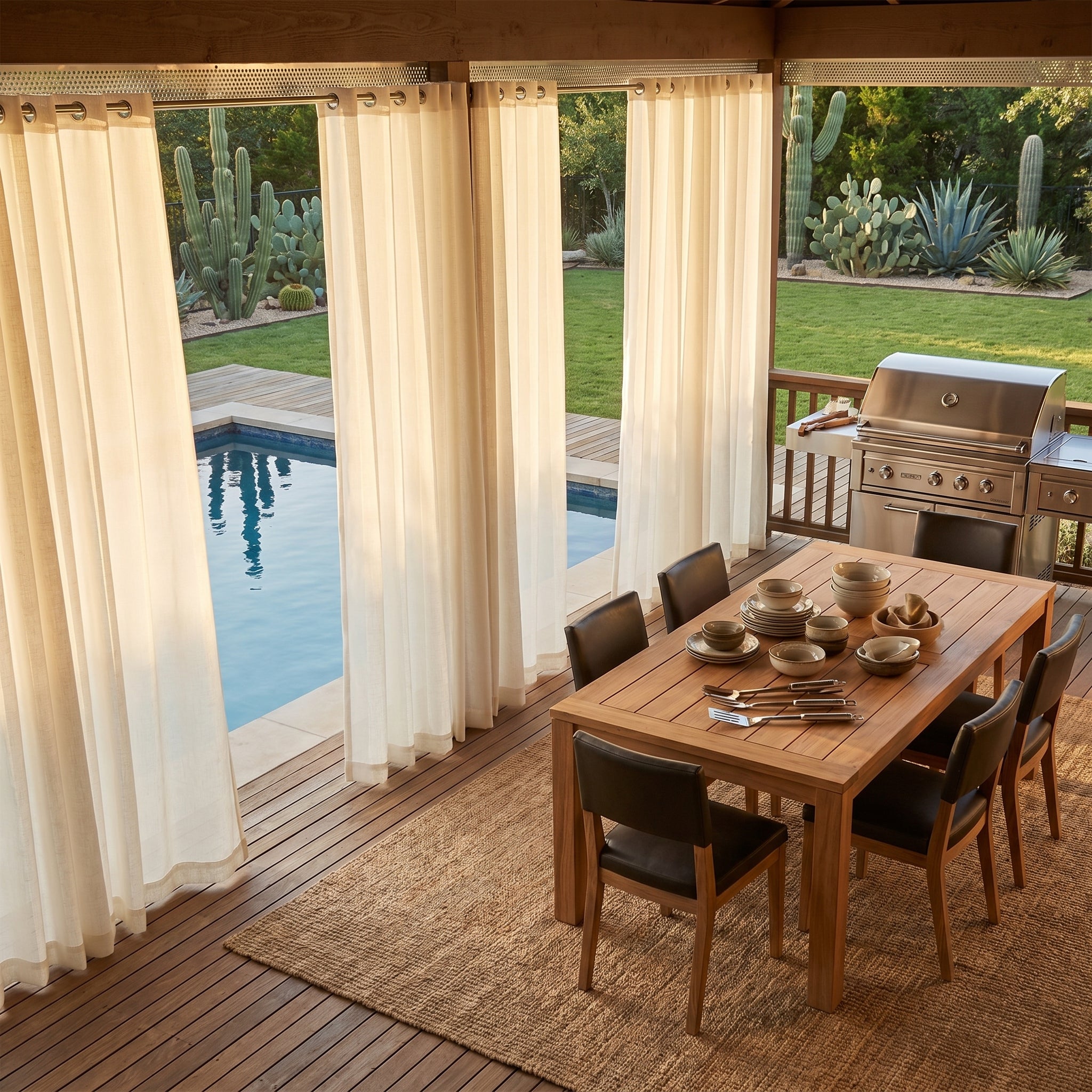 DWCN Ariadne Pearl Crosshatch Linen Outdoor Sheer Curtain