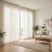 Light, airy Selene Snow Mist linen sheer curtain by DWCN Official hanging gracefully with soft natural light.