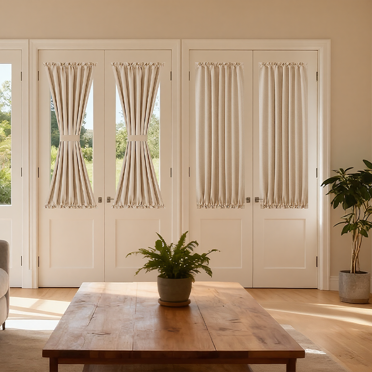 Custom French door blackout curtains made with silk fiber fabric