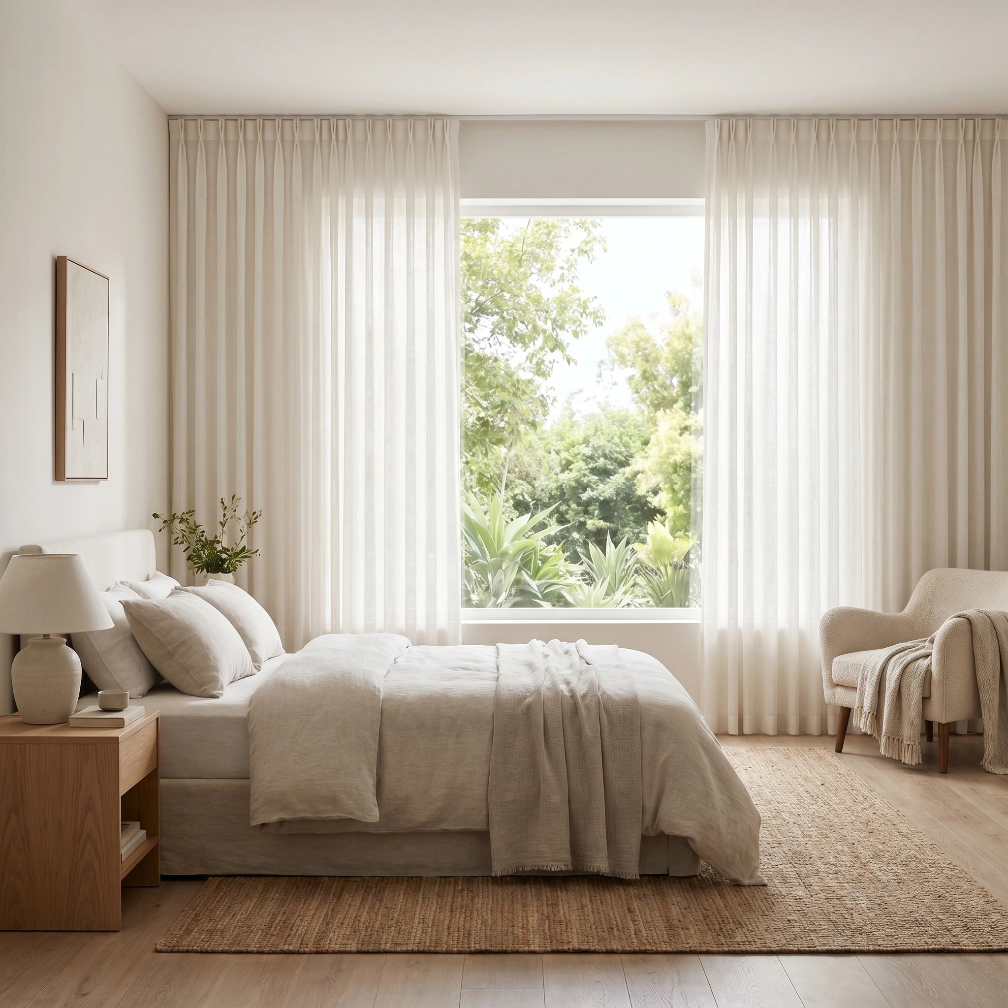 DWCN Official Selene Snow Mist linen sheer curtain with lightweight, airy fabric and elegant design for soft window coverage.