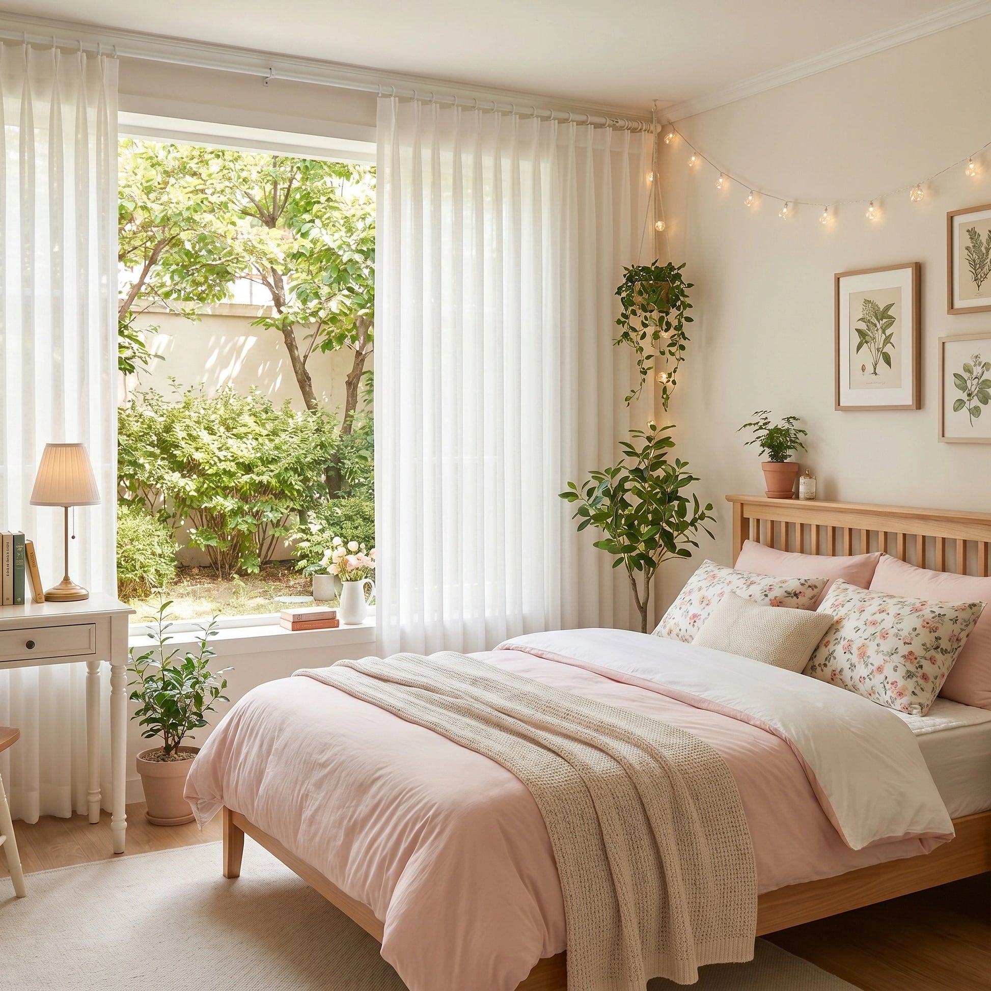 DWCN Official Selene Snow Mist linen sheer curtain hanging with soft natural light filtering through.