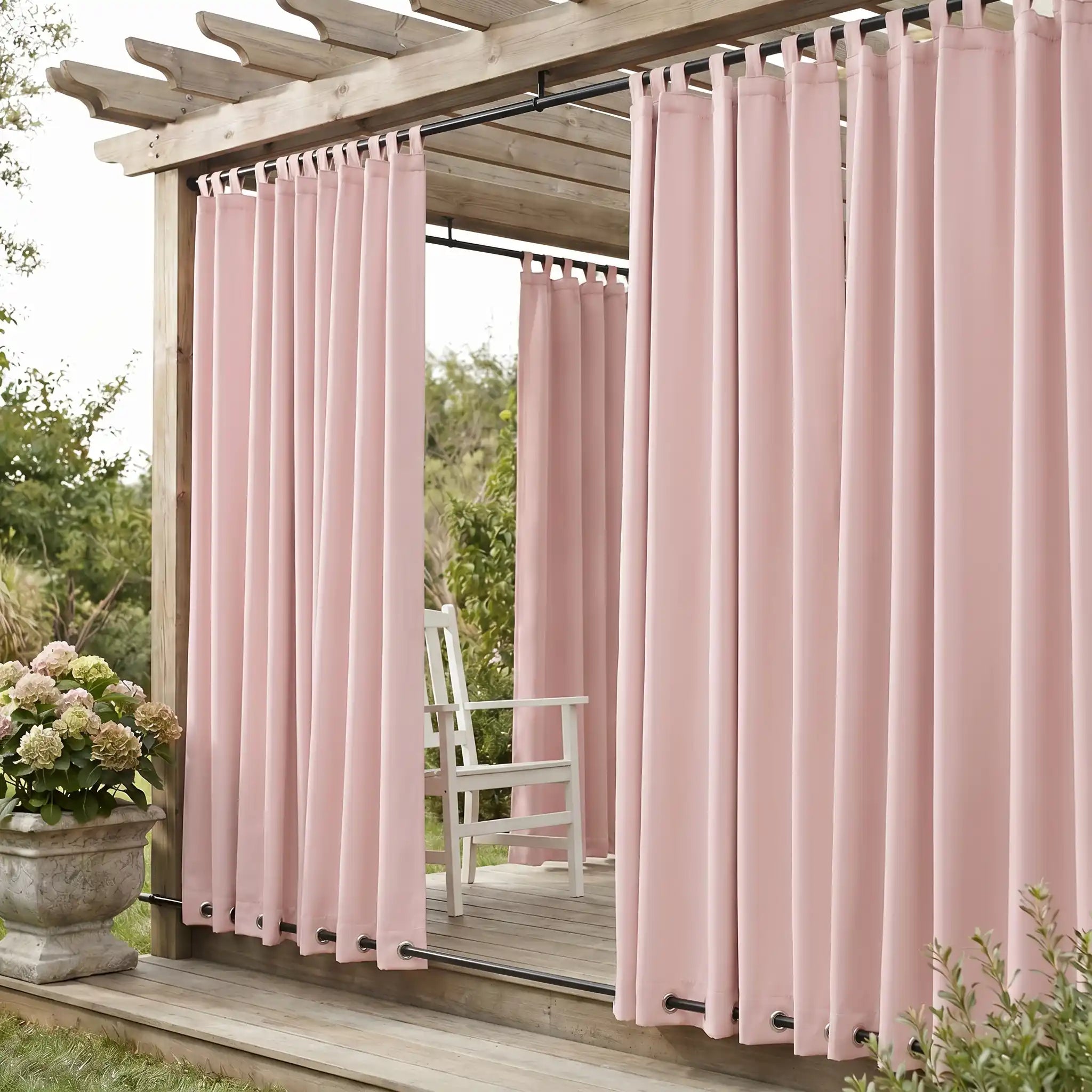 DWCN Official outdoor curtains with tab top and grommet bottom, windproof and waterproof for outdoor patio and balcony use.