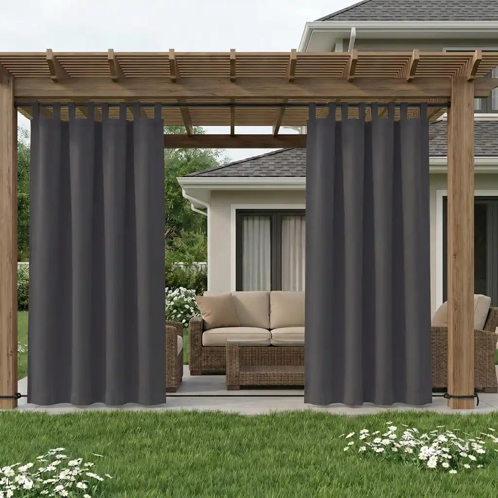 DWCN Official outdoor curtain with tab top and ropes, windproof and waterproof for outdoor weather protection