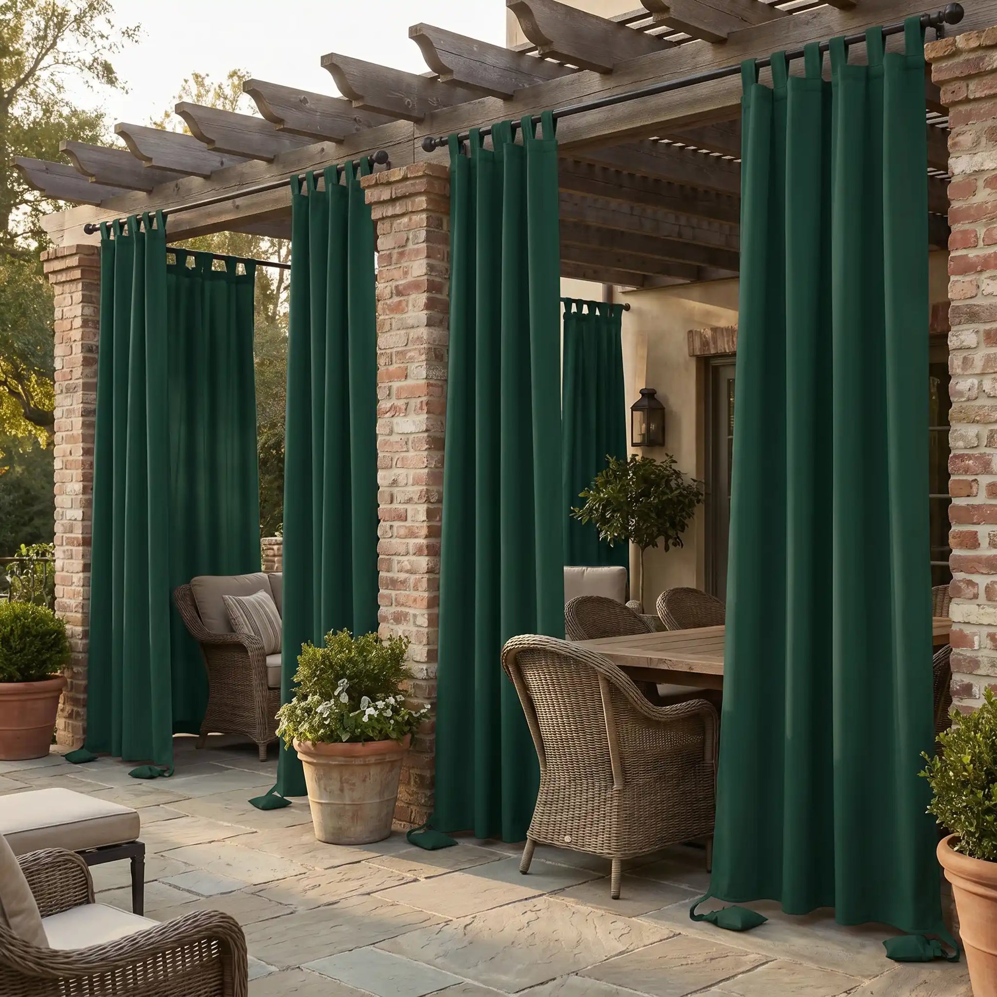 DWCN official outdoor curtain with tab top and weighted bottom, windproof and waterproof fabric, ideal for outdoor weather protection