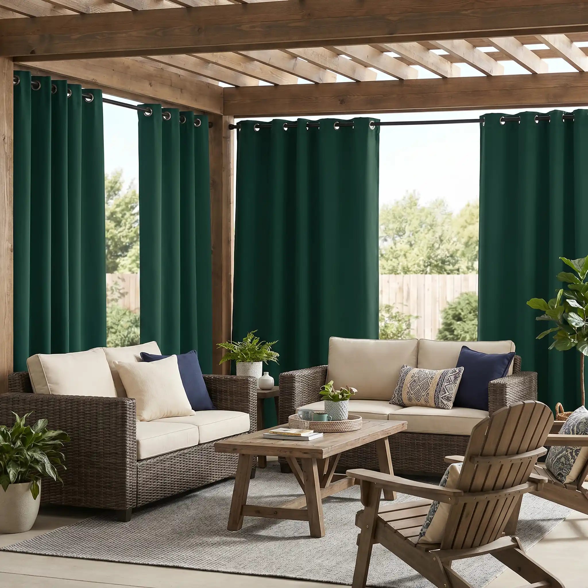 Grommet top outdoor curtains by DWCN Official, windproof and waterproof fabric, ideal for patio or balcony windows.