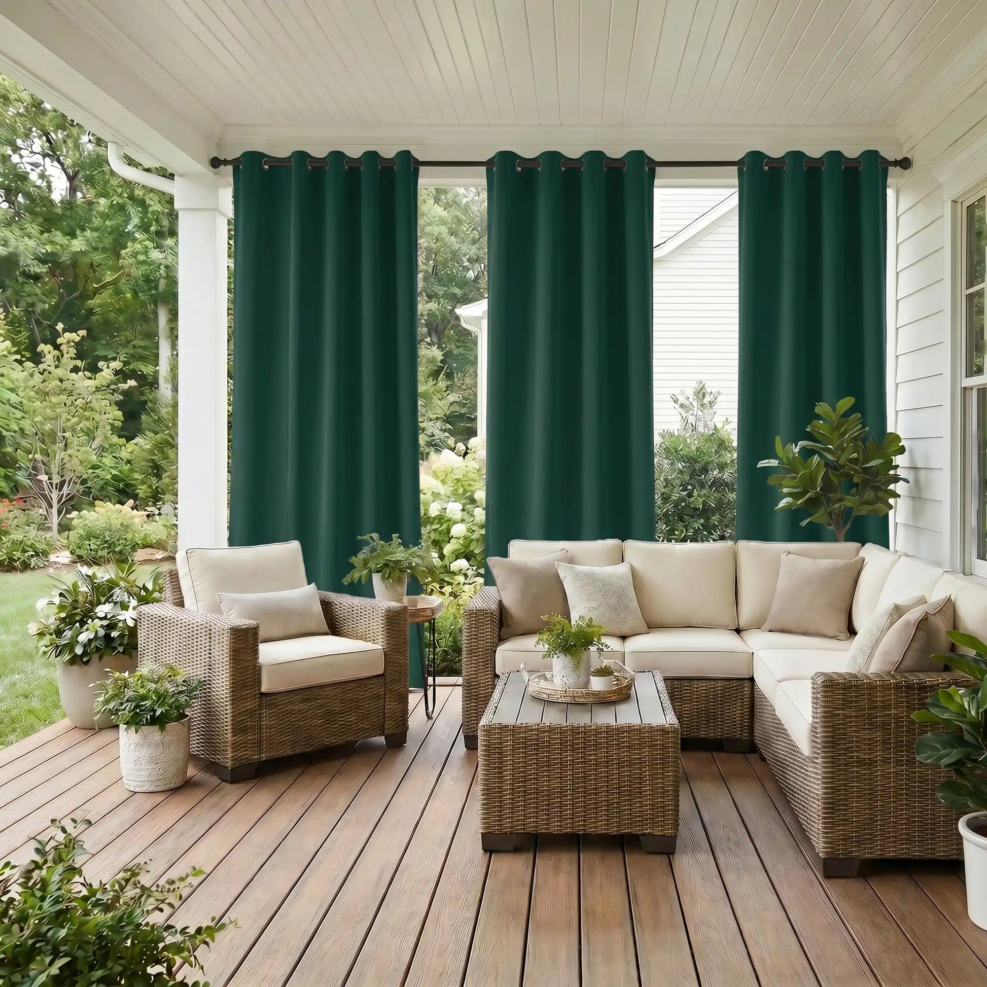 Outdoor waterproof curtain with grommet top and ropes bottom by DWCN Official, windproof fabric suitable for outdoor use