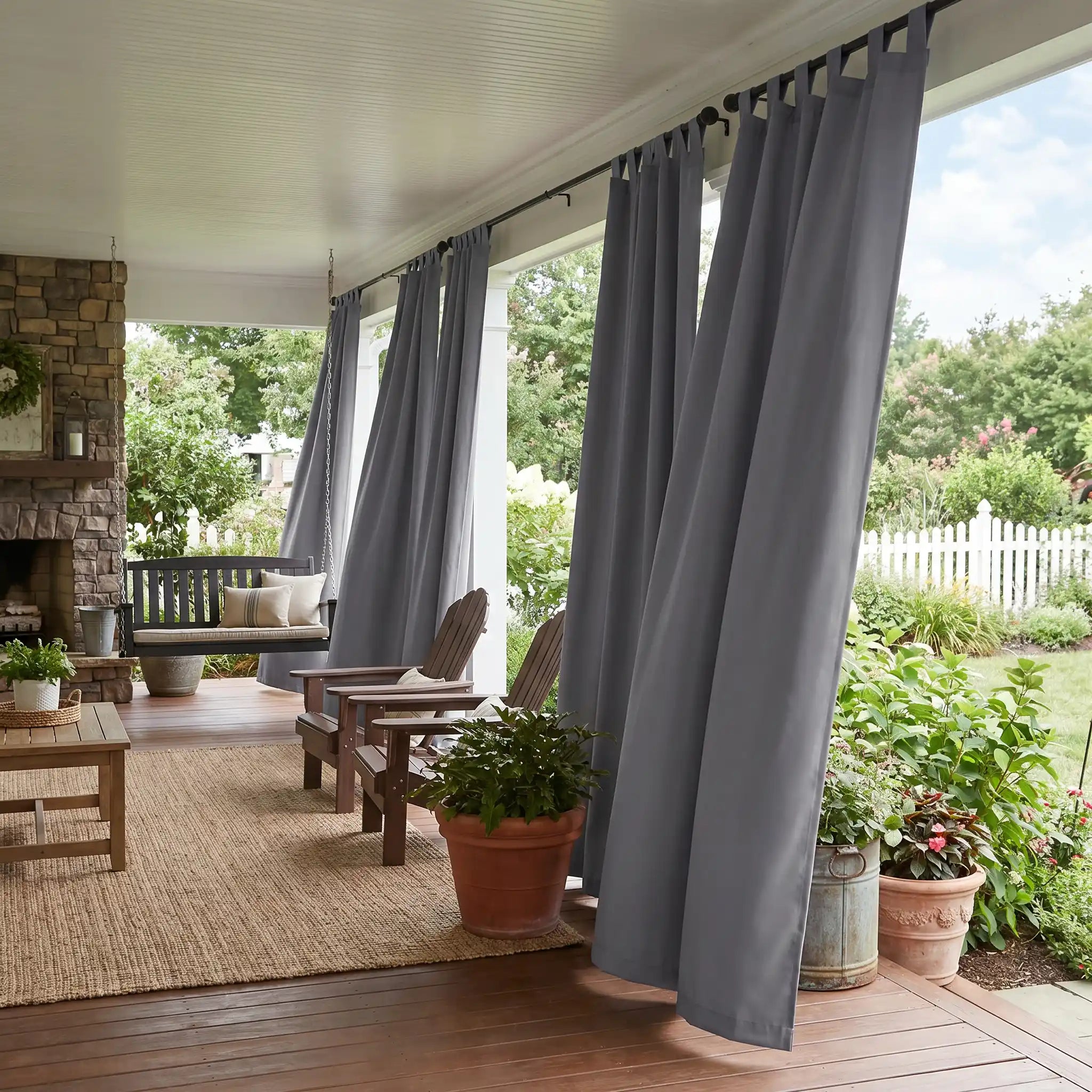 DWCN Official waterproof outdoor curtain with tab top design, durable fabric ideal for patio or garden outdoor spaces