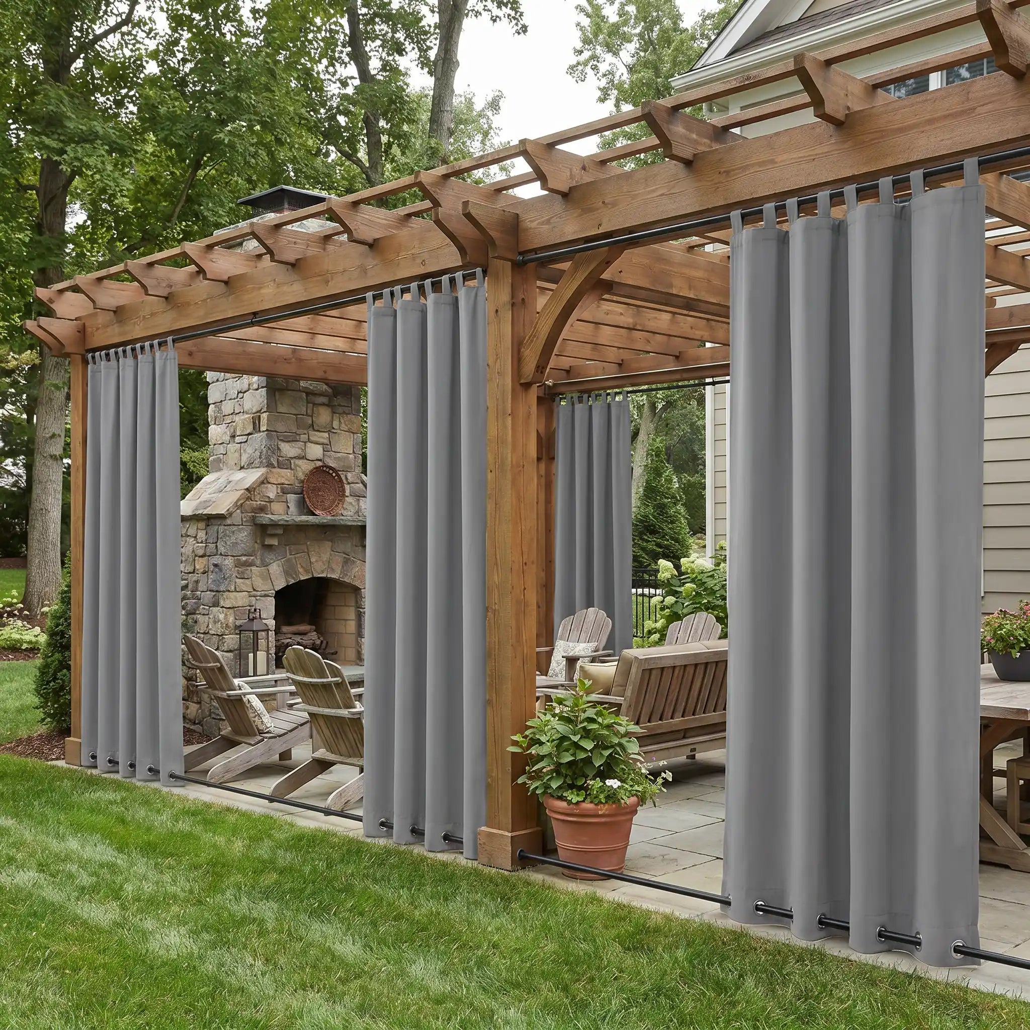 DWCN outdoor curtains with tab top and grommet bottom, windproof and waterproof, suitable for outdoor patio or balcony.