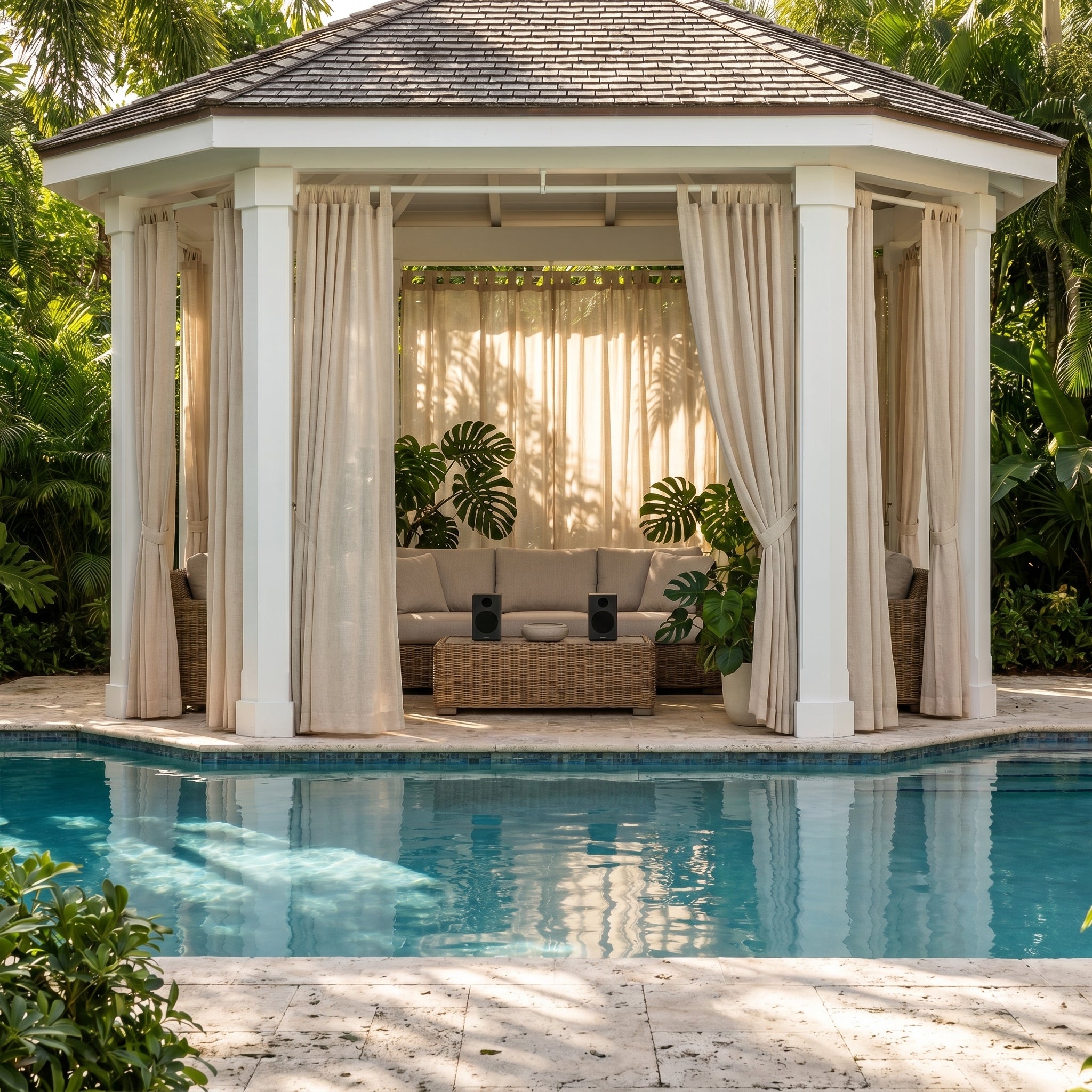 DWCN Ariadne Pearl Crosshatch Linen Outdoor Sheer Curtain | DWCN