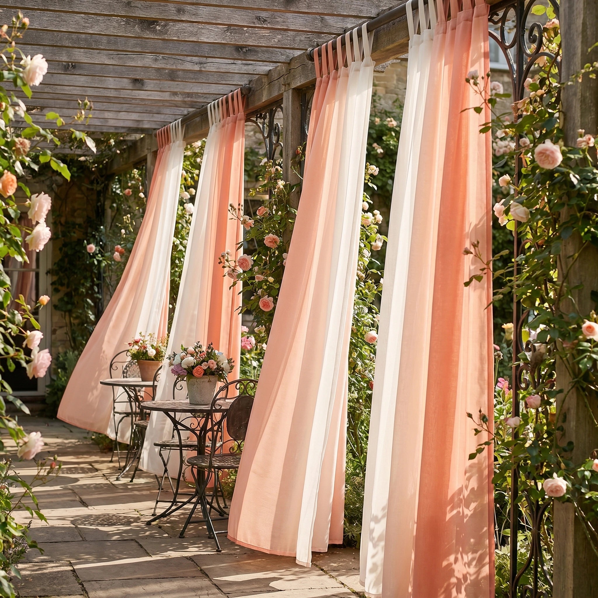 Linen Texture Ombre Outdoor Sheer Curtains