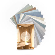 Swatch booklets of natural linen woven texture fabric and heavyweight cotton fabric by DWCN Official, showcasing fabric samples.