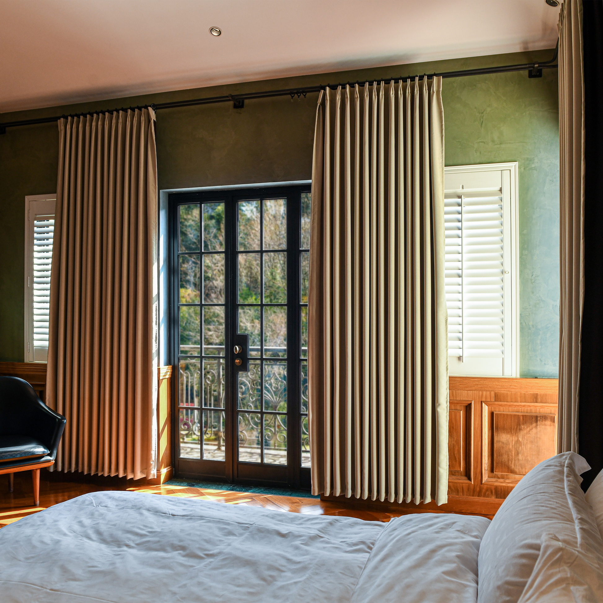 Black heavyweight cotton blackout curtains by DWCN Official, featuring a smooth modal fabric and a black color design.