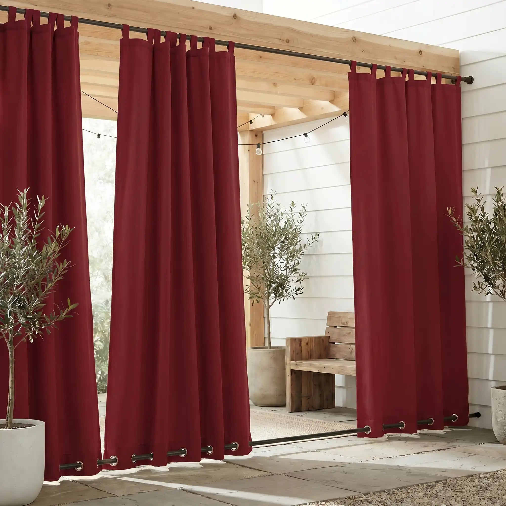DWCN Official outdoor curtains with tab top and grommet bottom, windproof and waterproof for outdoor patio or balcony.