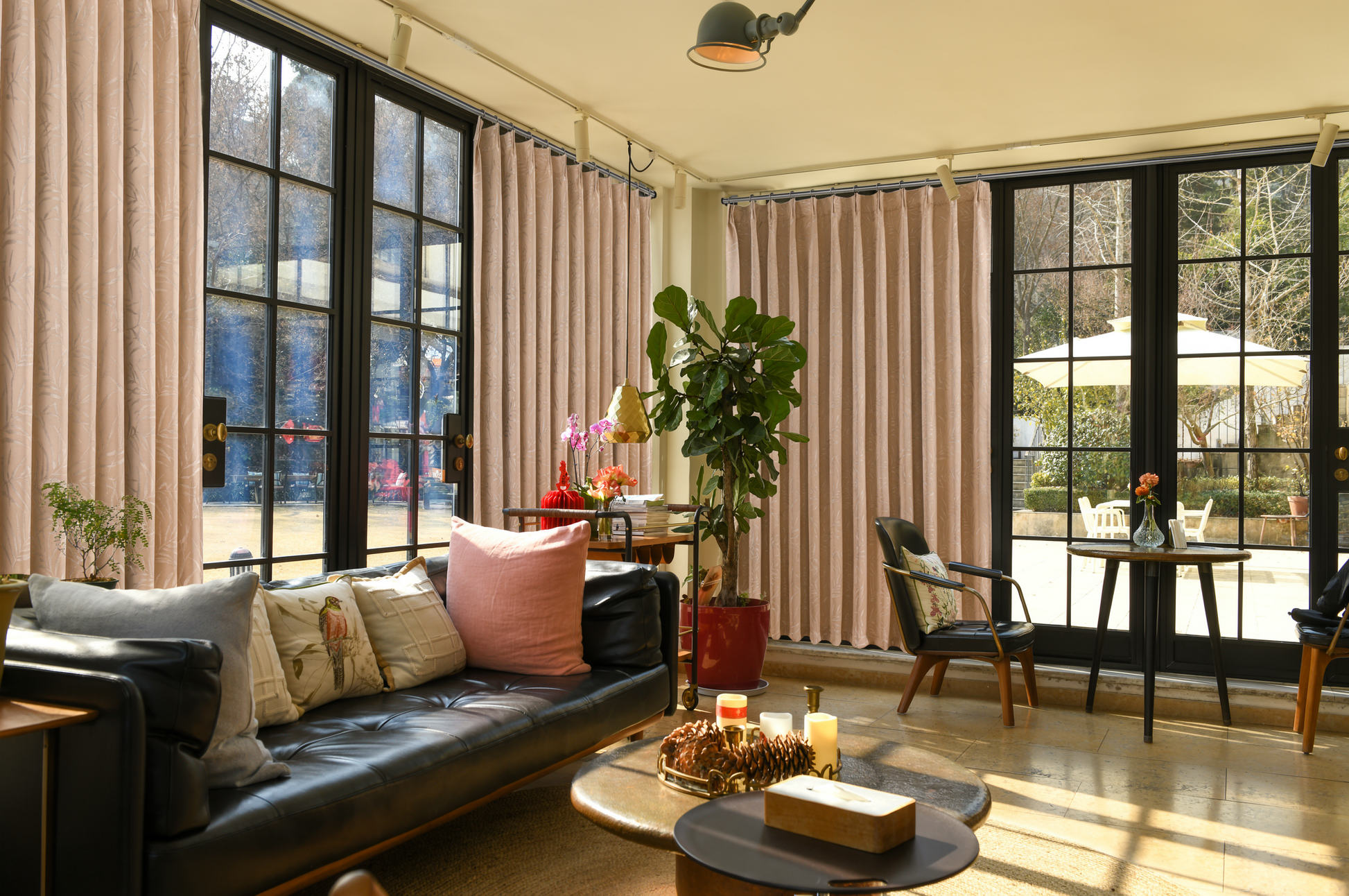 DWCN Official Elowen embroidered-pattern cotton curtain hanging with detailed floral embroidery and soft fabric texture.