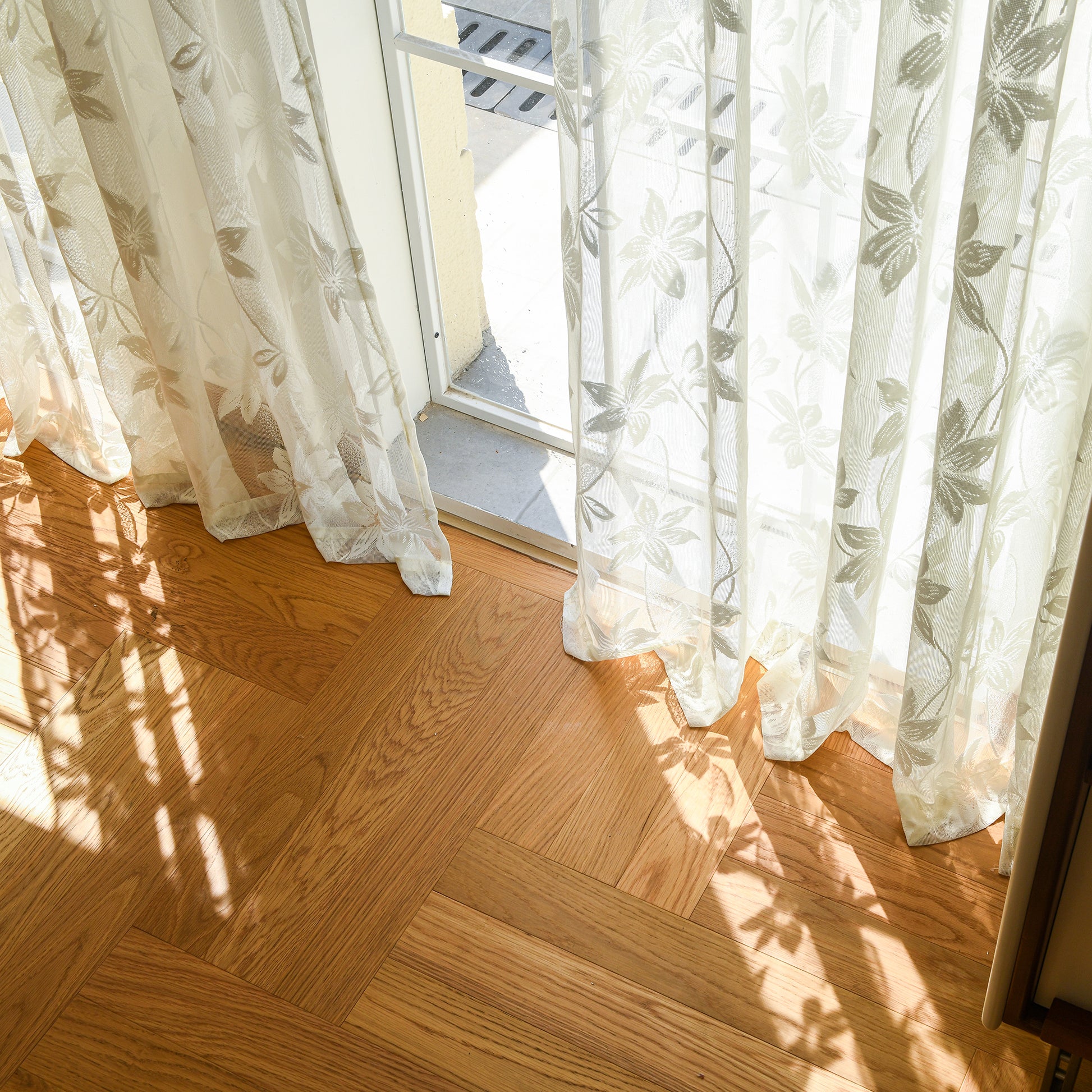 Semi-sheer lace voile curtains providing light privacy