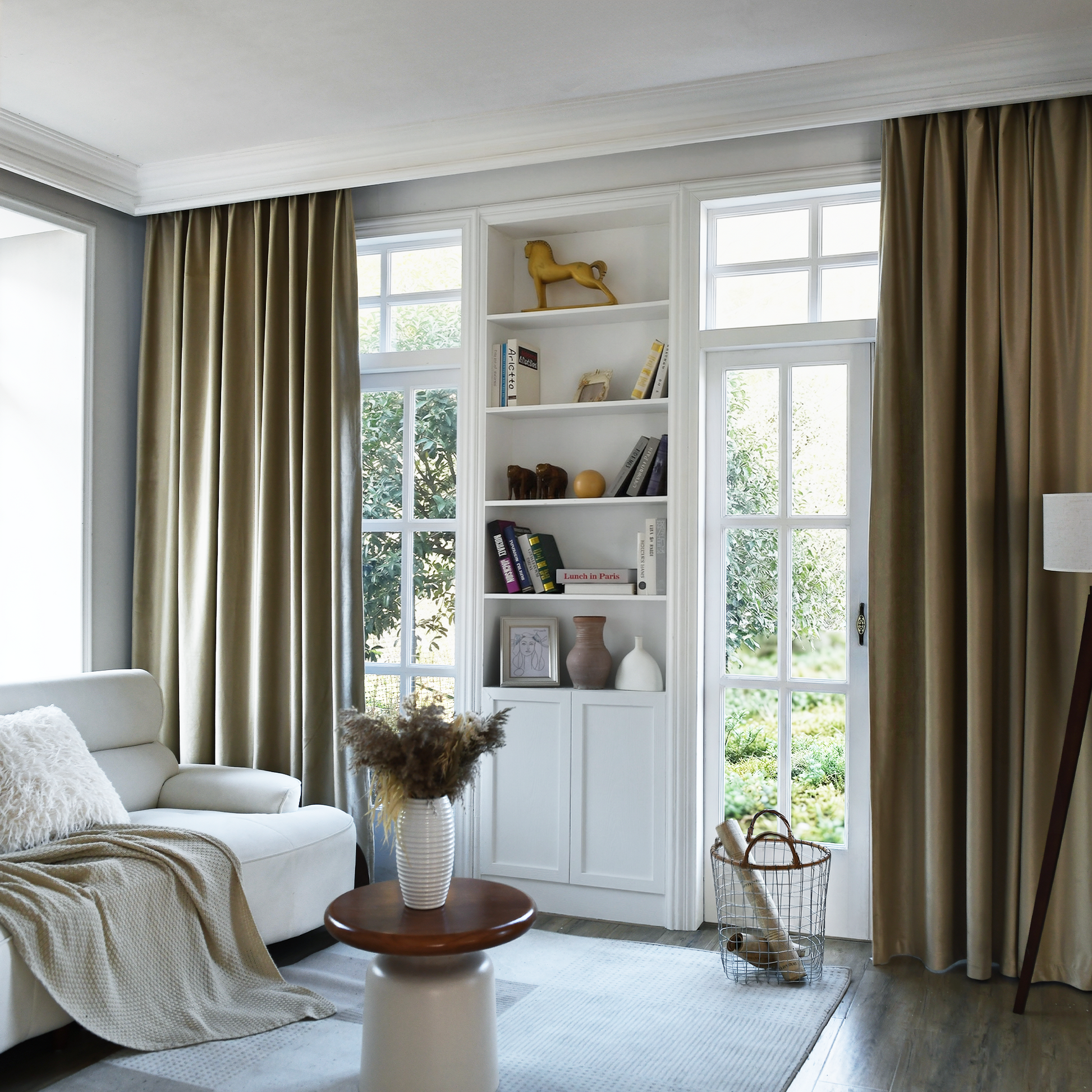 Black velvet blackout curtains by DWCN Official, showcasing their plush fabric and sleek black color for light blocking.