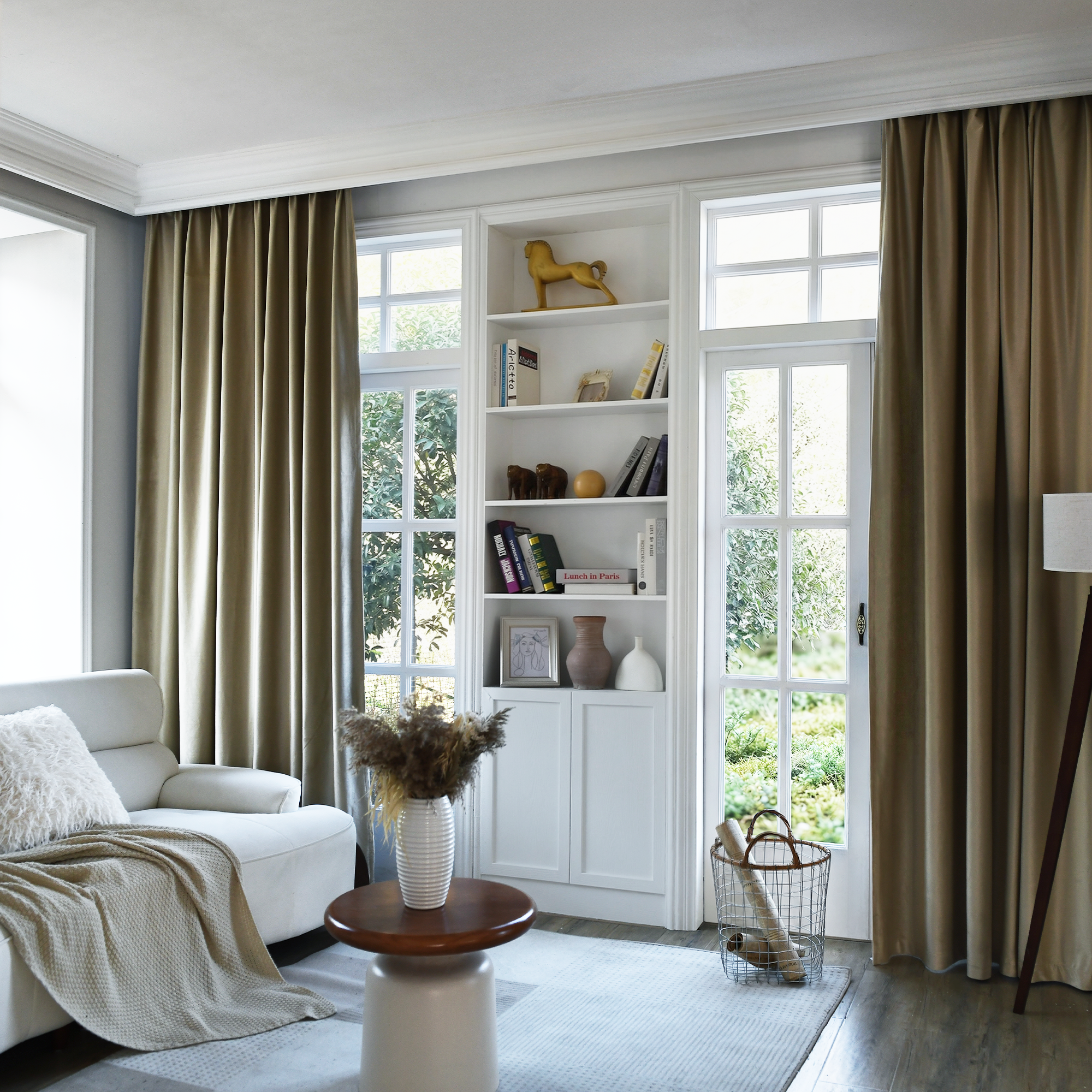 Black velvet blackout curtains by DWCN Official, showcasing their plush fabric and sleek black color for light blocking.