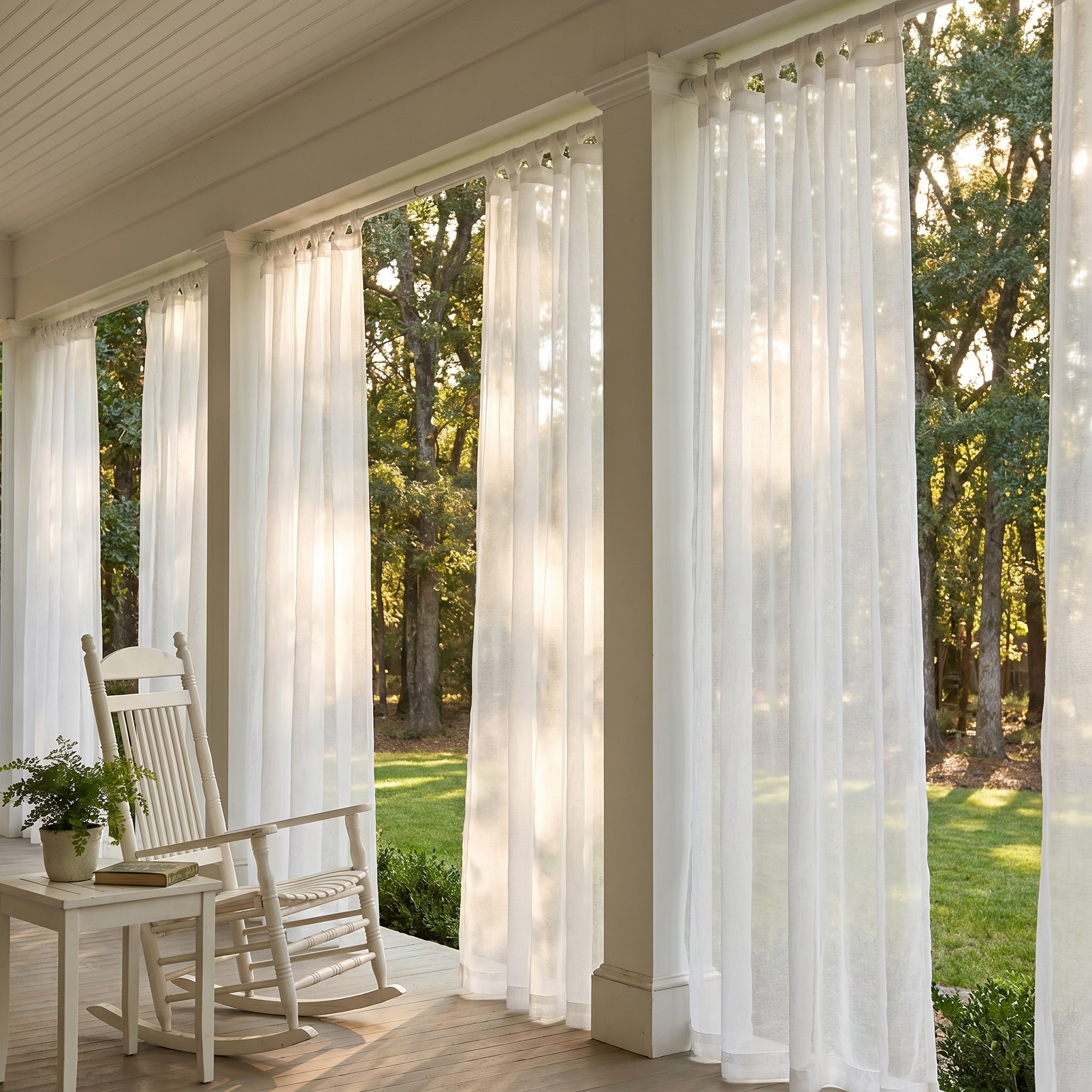 Linen Texture Solid Outdoor Sheer Curtains