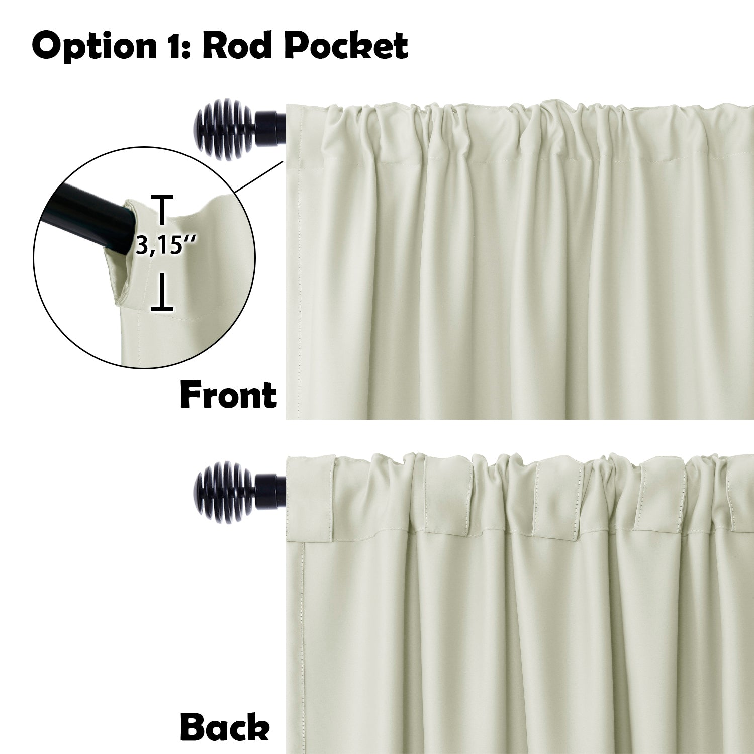 DWCN Official blackout curtain panel, wide width room divider curtain in black fabric hanging on a rod.
