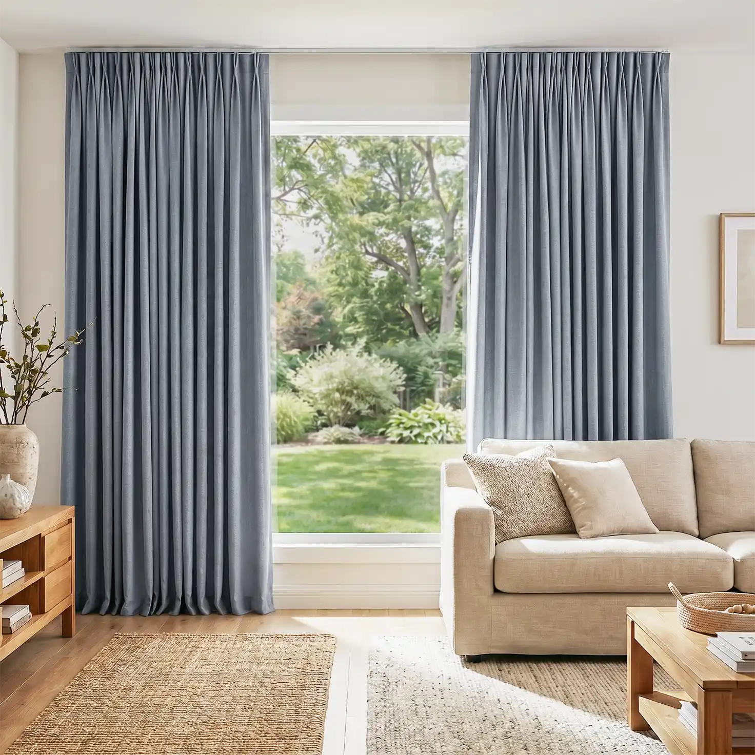 Natural linen blackout woven texture curtains in black from DWCN Official, showing their elegant fabric and woven design.