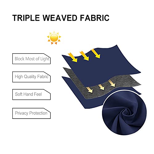 DWCN Official black blackout curtain panel, wide width room divider curtain in black fabric hanging on a rod.