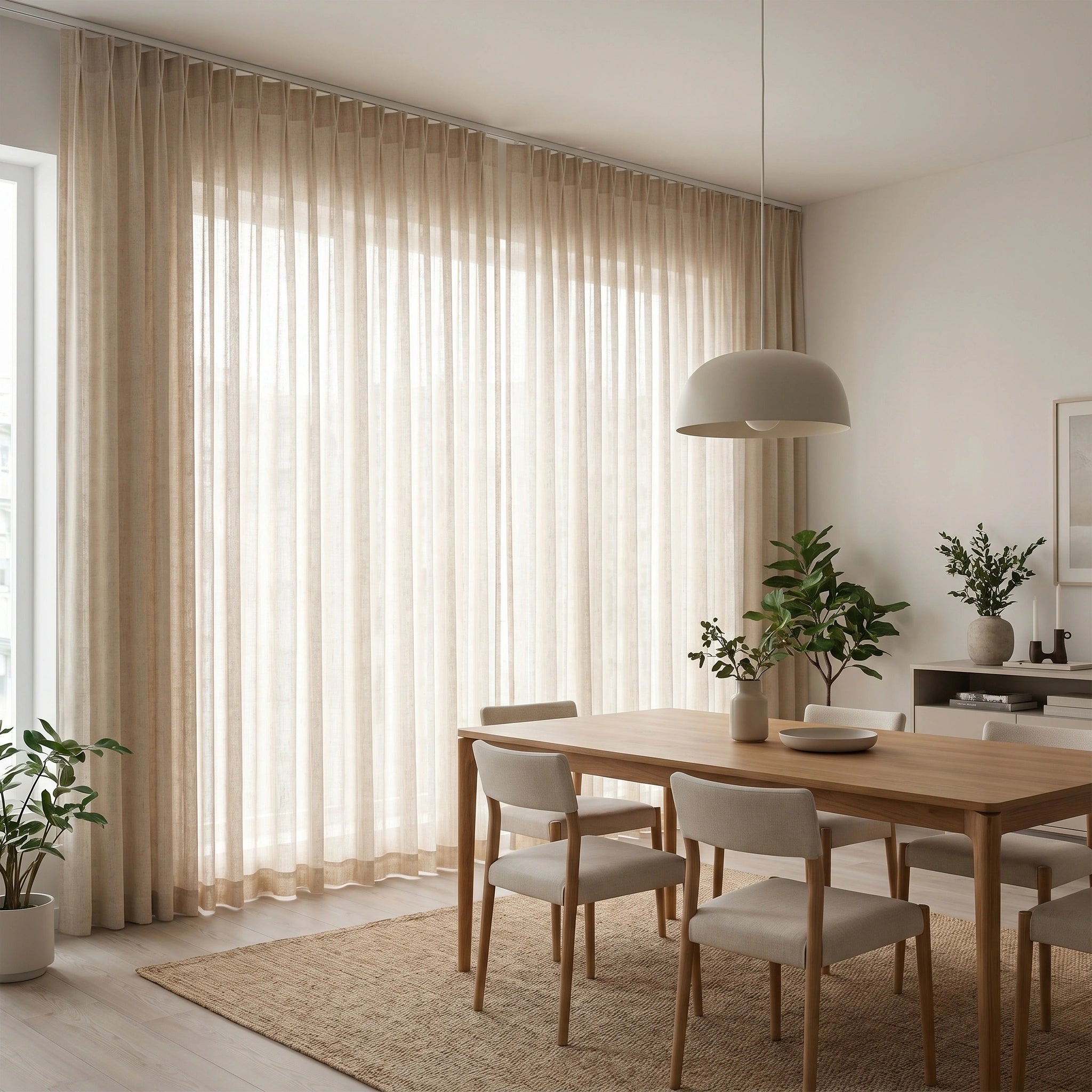 Light beige Rhea natural flax slub linen sheer curtain by DWCN Official, showcasing soft, textured fabric with a semi-transparent design.