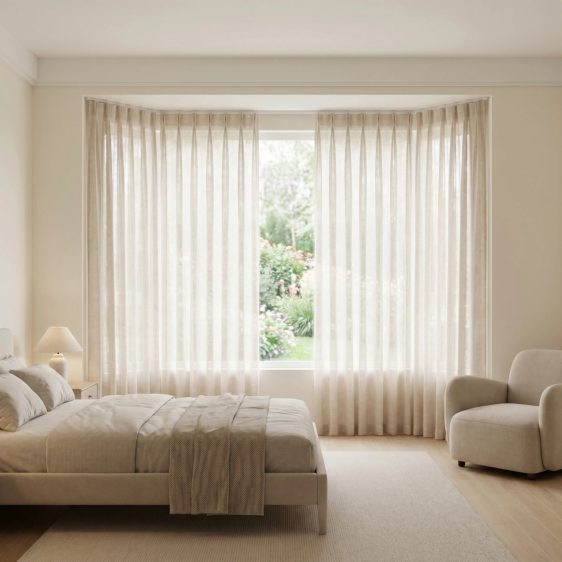 DWCN Official Rhea natural flax slub linen sheer curtain hanging with soft folds, lightweight and semi-transparent window treatment.