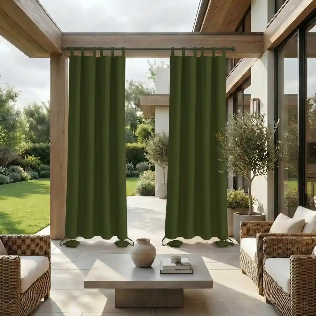 DWCN Official tab top and weighted outdoor curtain with windproof and waterproof design, suitable for outdoor privacy and weather protection