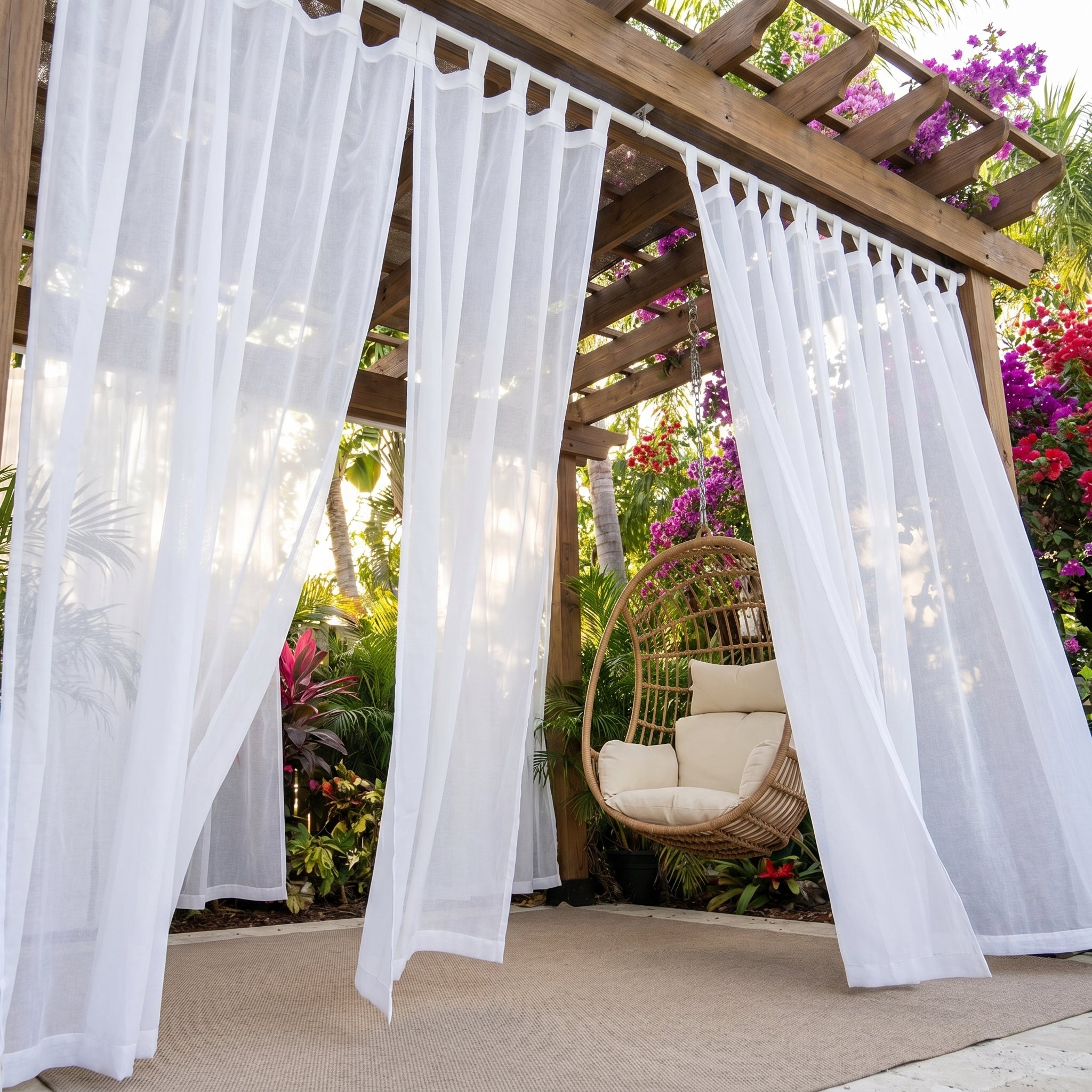 Linen Texture Solid Outdoor Sheer Curtains